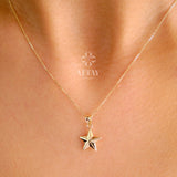 14K Gold Star Necklace, Small Star Pendant