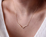 14K Gold V Shaped Necklace, Chevron Necklace