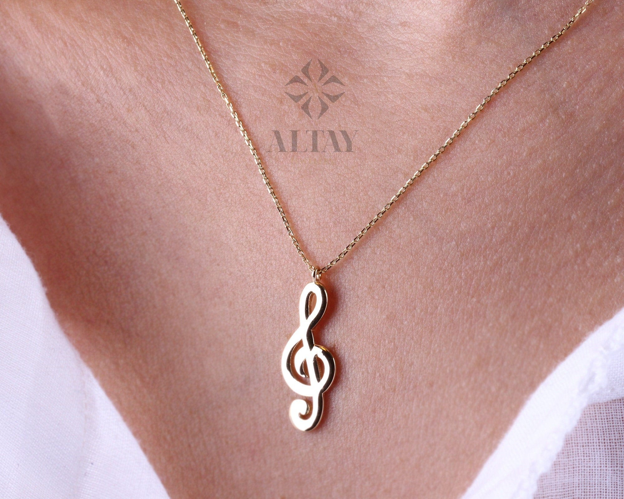 14K Gold Treble Clef Necklace, Musical Note Gold Choker, G Clef Charm Pendant Christmas Gift, Valentines Day Gift, Dainty Gold Necklace