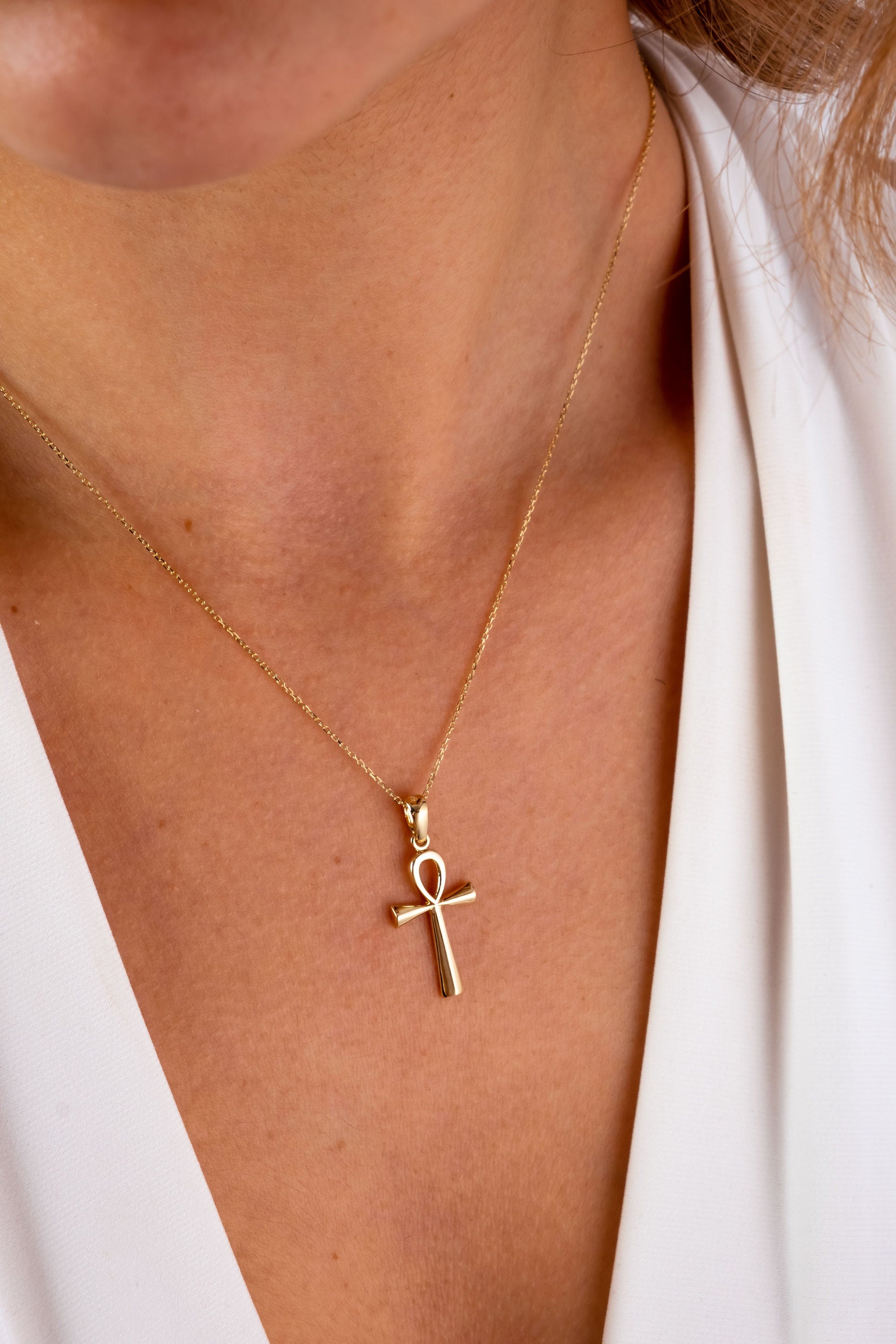 14K Gold Cross Necklace, Crucifix Pendant Chain, Jesus Christ Religious Jewelry, Christening, Dainty Cross Charm, Christian Pendant Gift