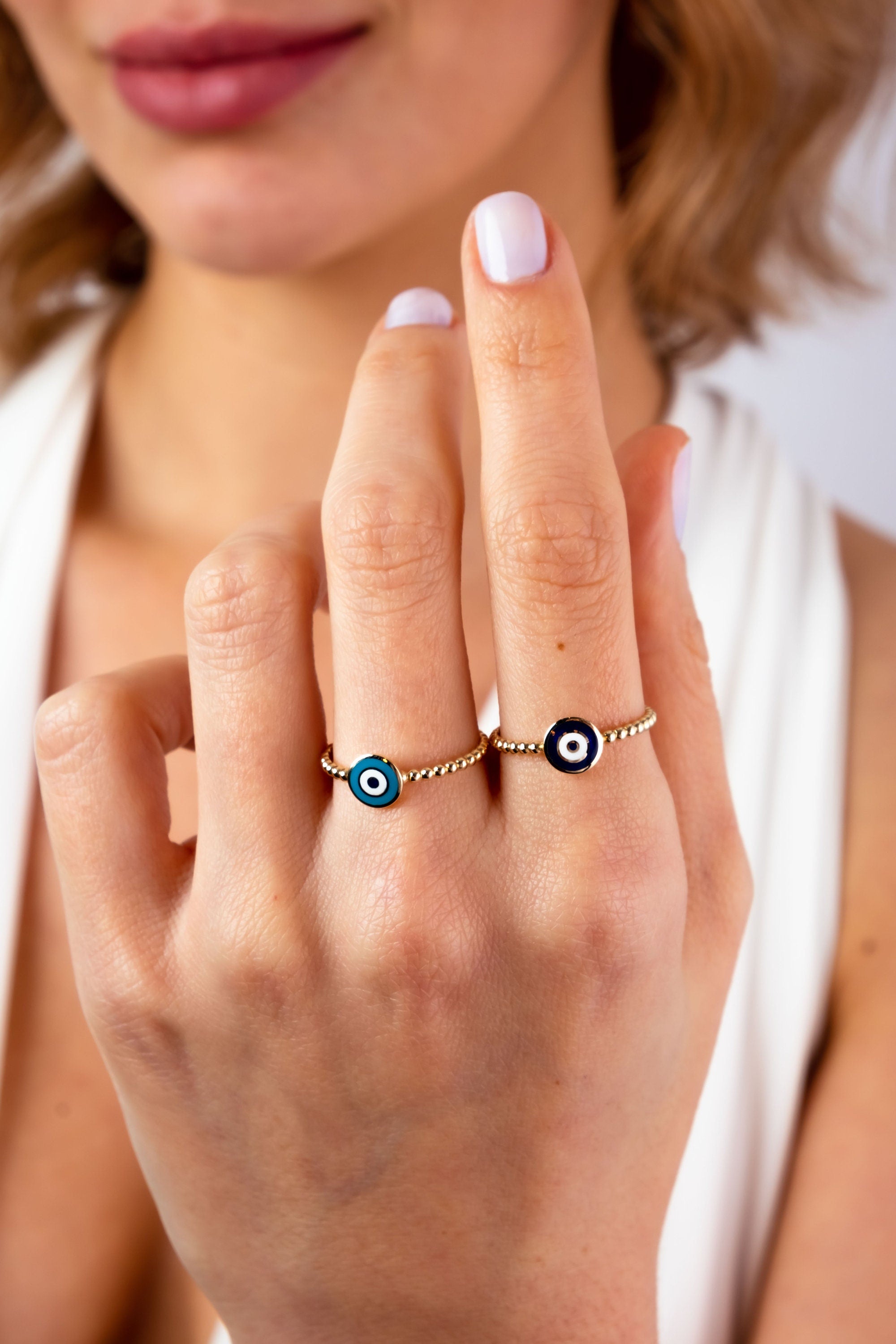 14K Gold Evil Eye Ring, Mini Evil Eye Stackable Ring, Good Luck Ring, Dainty Ring, Gift For Her, Minimal Ring, Protection Sign