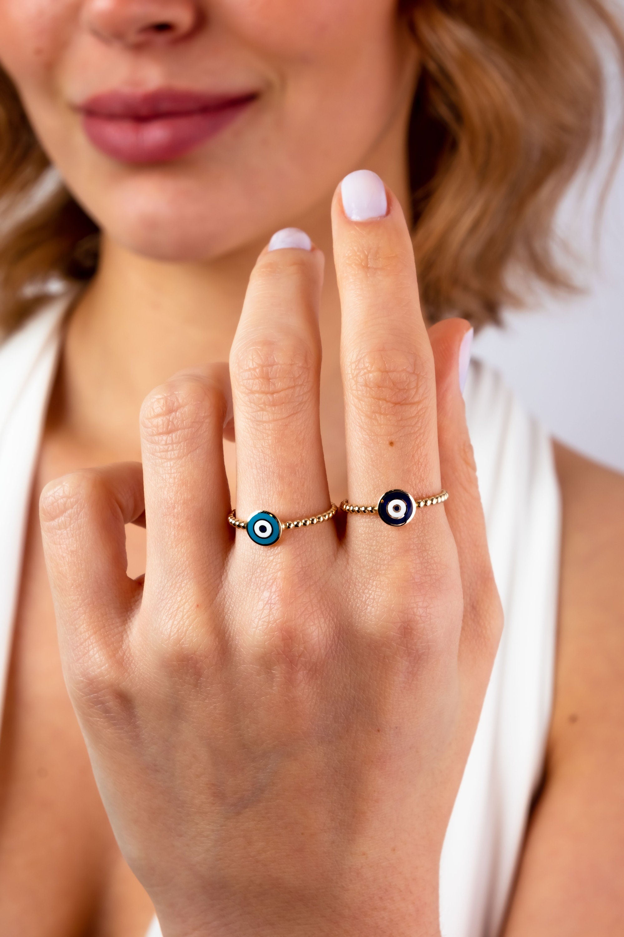 14K Gold Evil Eye Ring, Mini Evil Eye Stackable Ring, Good Luck Ring, Dainty Ring, Gift For Her, Minimal Ring, Protection Sign