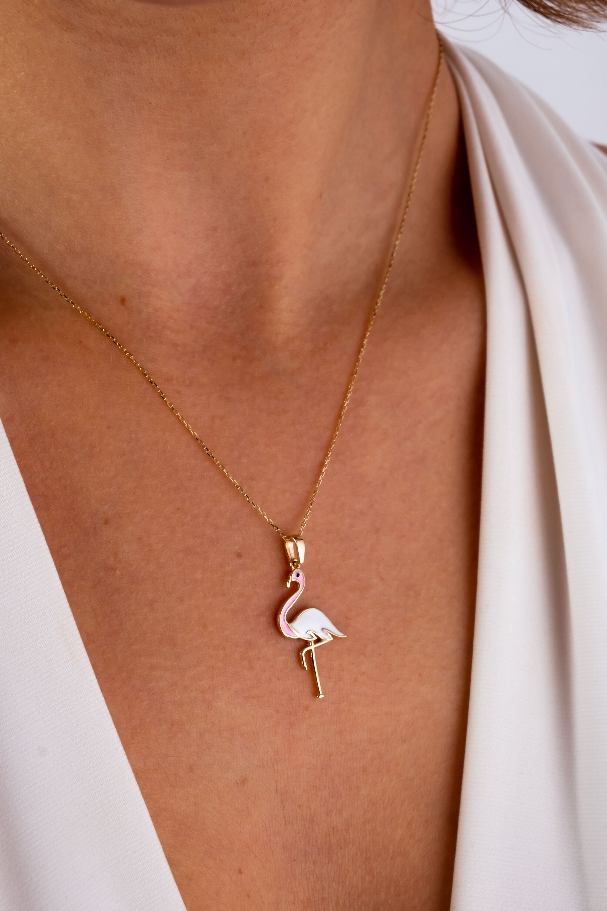 14K Gold Flamingo Necklace, Dainty Flamingo Pendant, Bird Charm Necklace, Minimalist Animal Charm Necklace, Dainty Necklace, Gift For Her