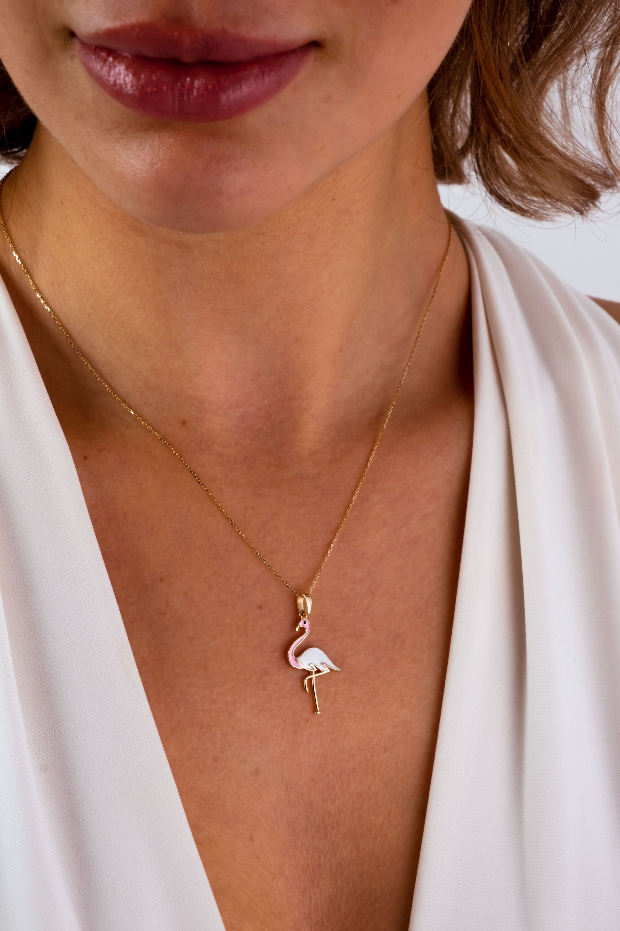 14K Gold Flamingo Necklace, Dainty Flamingo Pendant, Bird Charm Necklace, Minimalist Animal Charm Necklace, Dainty Necklace, Gift For Her