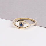 14K Gold Evil Eye Ring, Tiny Evil Eye Band Ring