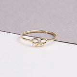 14K Gold Bow Tie Ring, Bow Tie Cz Diamond Band Ring
