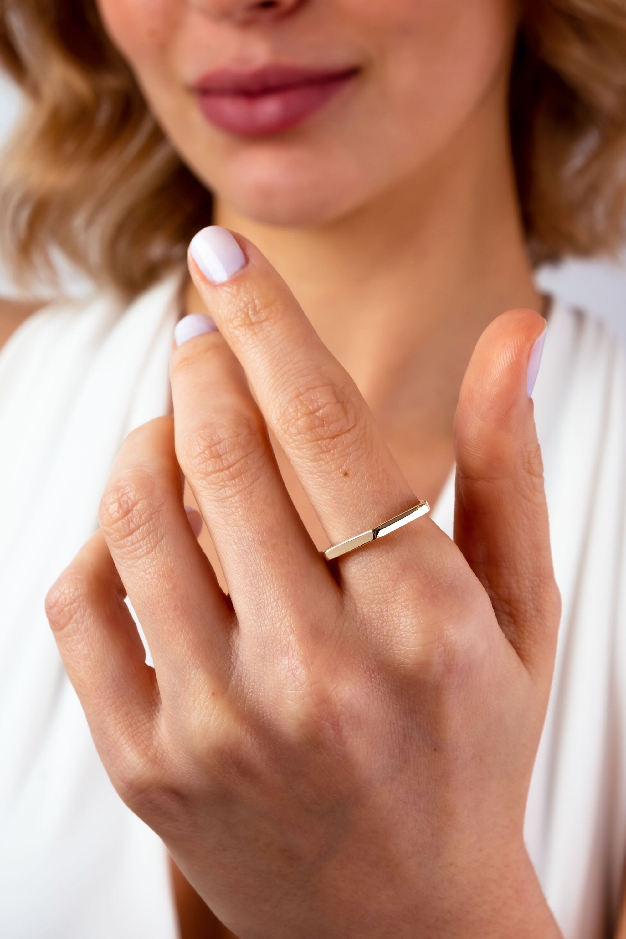 14K Gold Edge Ring, Dainty Geometric Band Ring, Chunky Two Face Edge Gold Ring, Thick Band Statement Ring, Angular Ring Real Gold