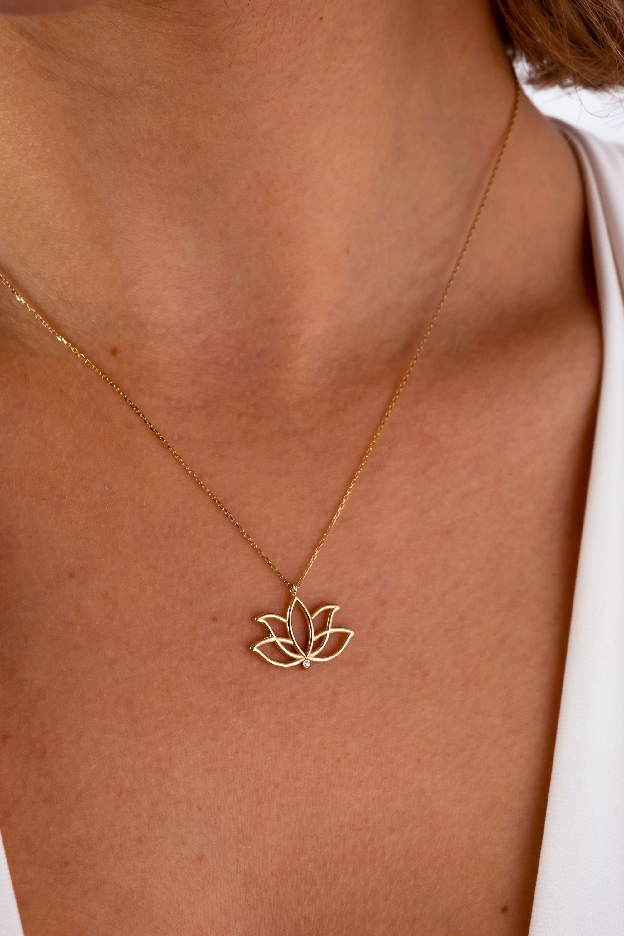 14K Gold Lotus Necklace, Lotus Flower Necklace, Gold Lotus Necklace, Yoga Necklace, Meditation Necklace, Lotus Floral Necklace, Gift For Mom