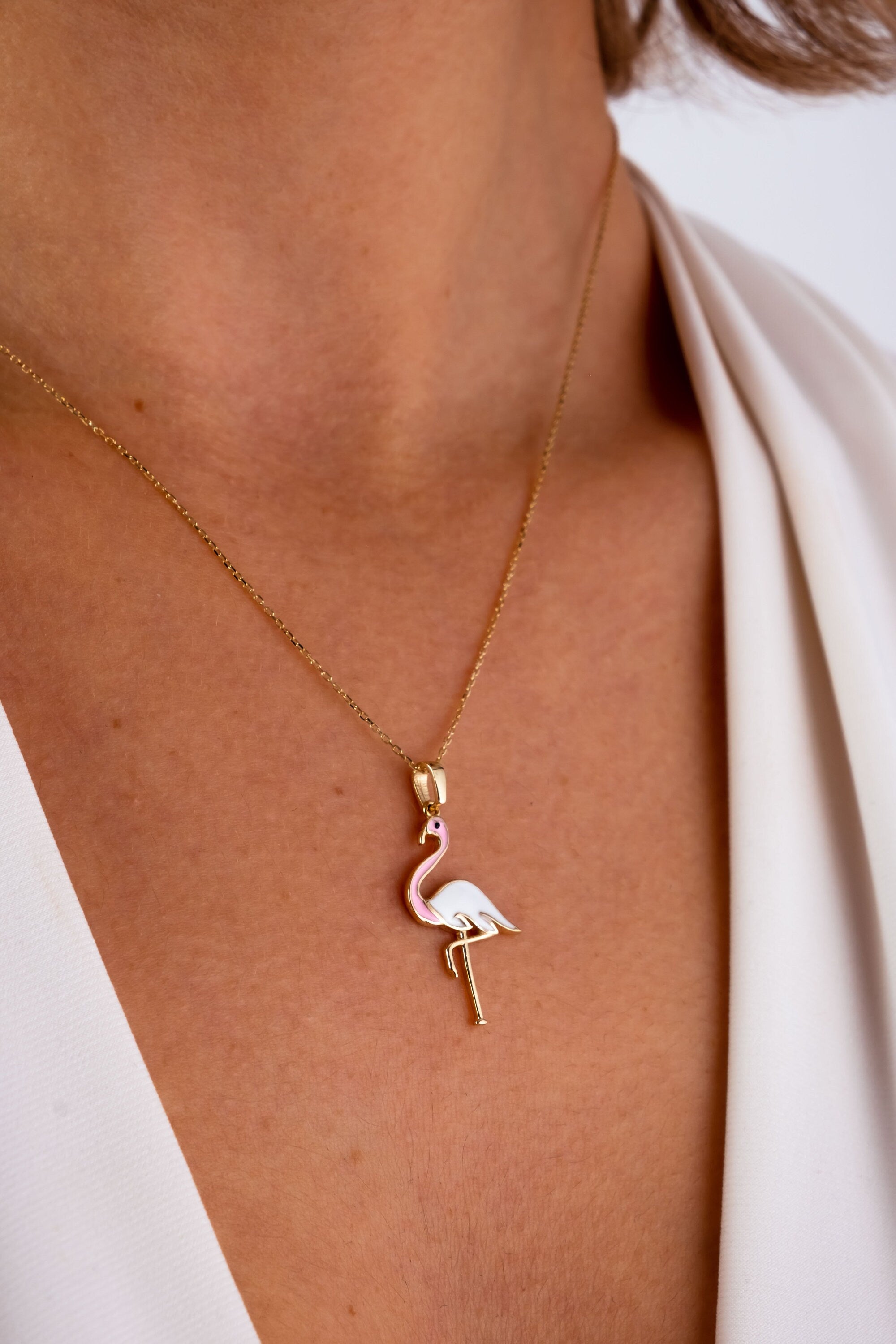 14K Gold Flamingo Necklace, Dainty Flamingo Pendant, Bird Charm Necklace, Minimalist Animal Charm Necklace, Dainty Necklace, Gift For Her