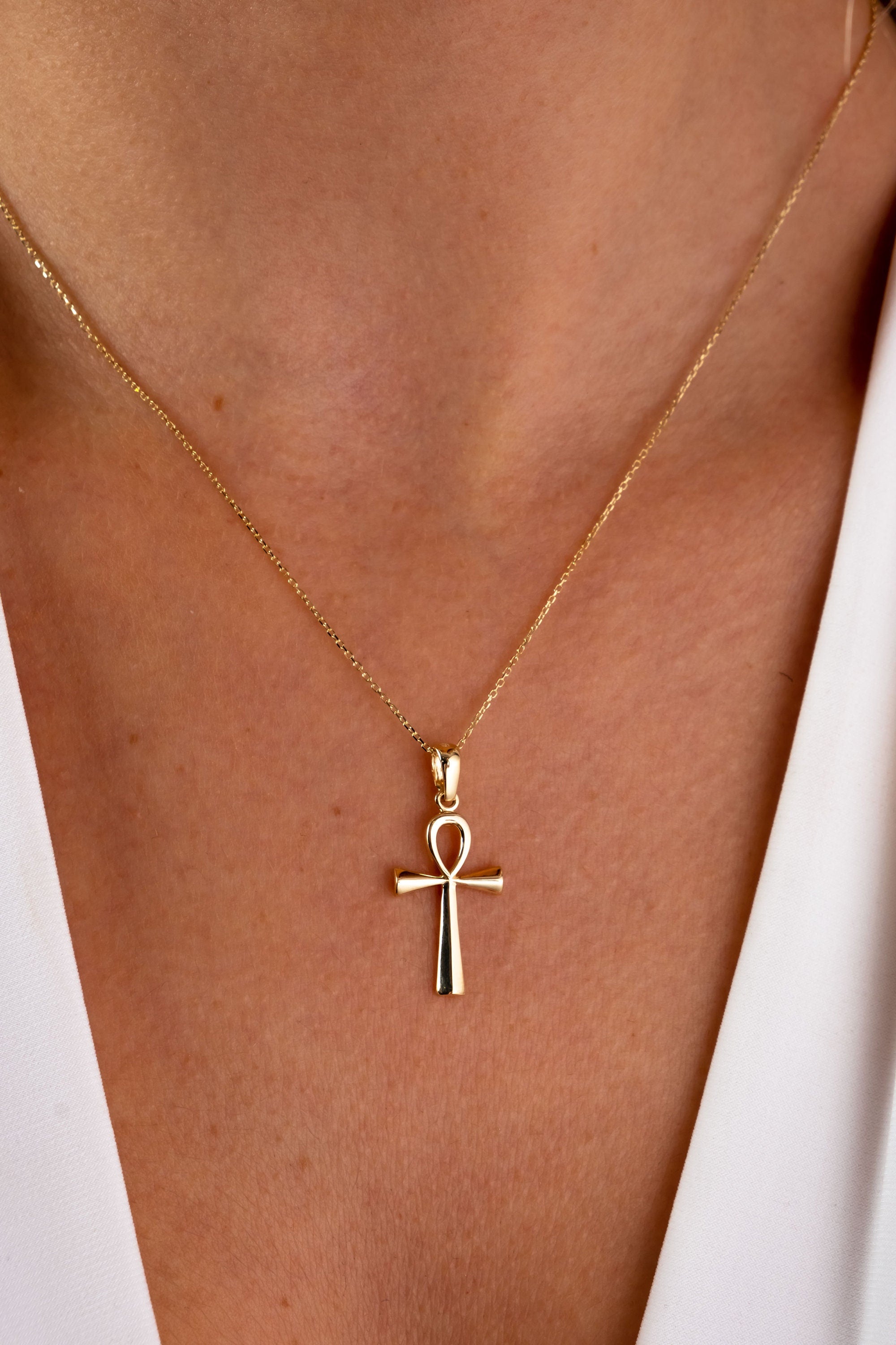 14K Gold Cross Necklace, Crucifix Pendant Chain, Jesus Christ Religious Jewelry, Christening, Dainty Cross Charm, Christian Pendant Gift