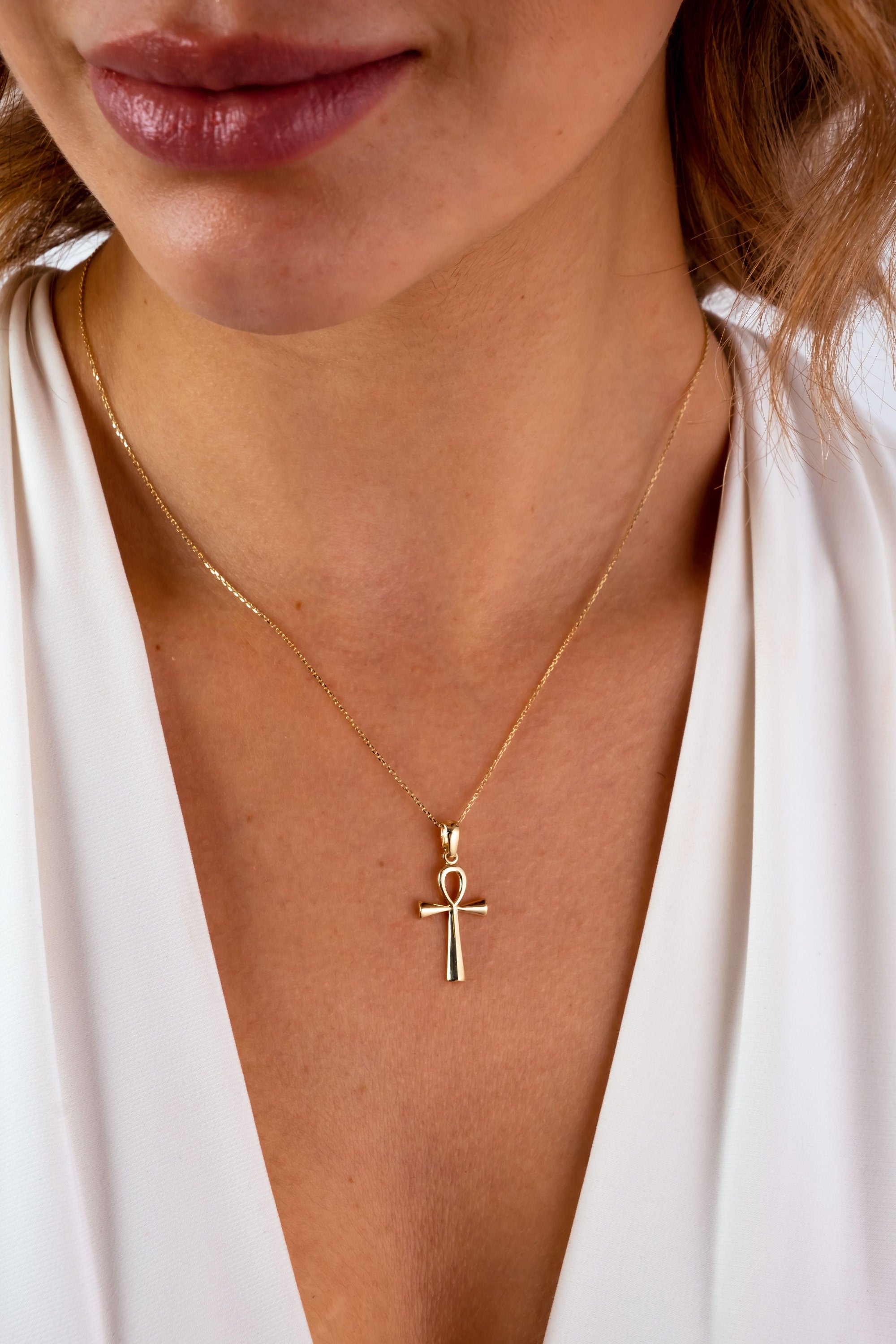 14K Gold Cross Necklace, Crucifix Pendant Chain, Jesus Christ Religious Jewelry, Christening, Dainty Cross Charm, Christian Pendant Gift