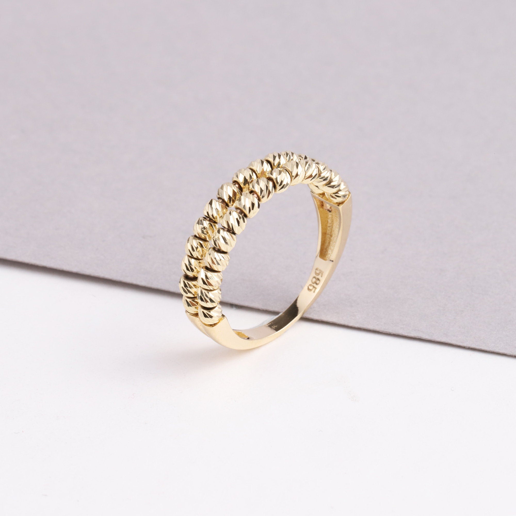 14K Gold Tiny Ball Ring, Beaded Wedding Band, Ball Half Eternity Ring, Dot Stacking Ring, Pointer Finger Ring, Small Bead Ring, Wedding Ring