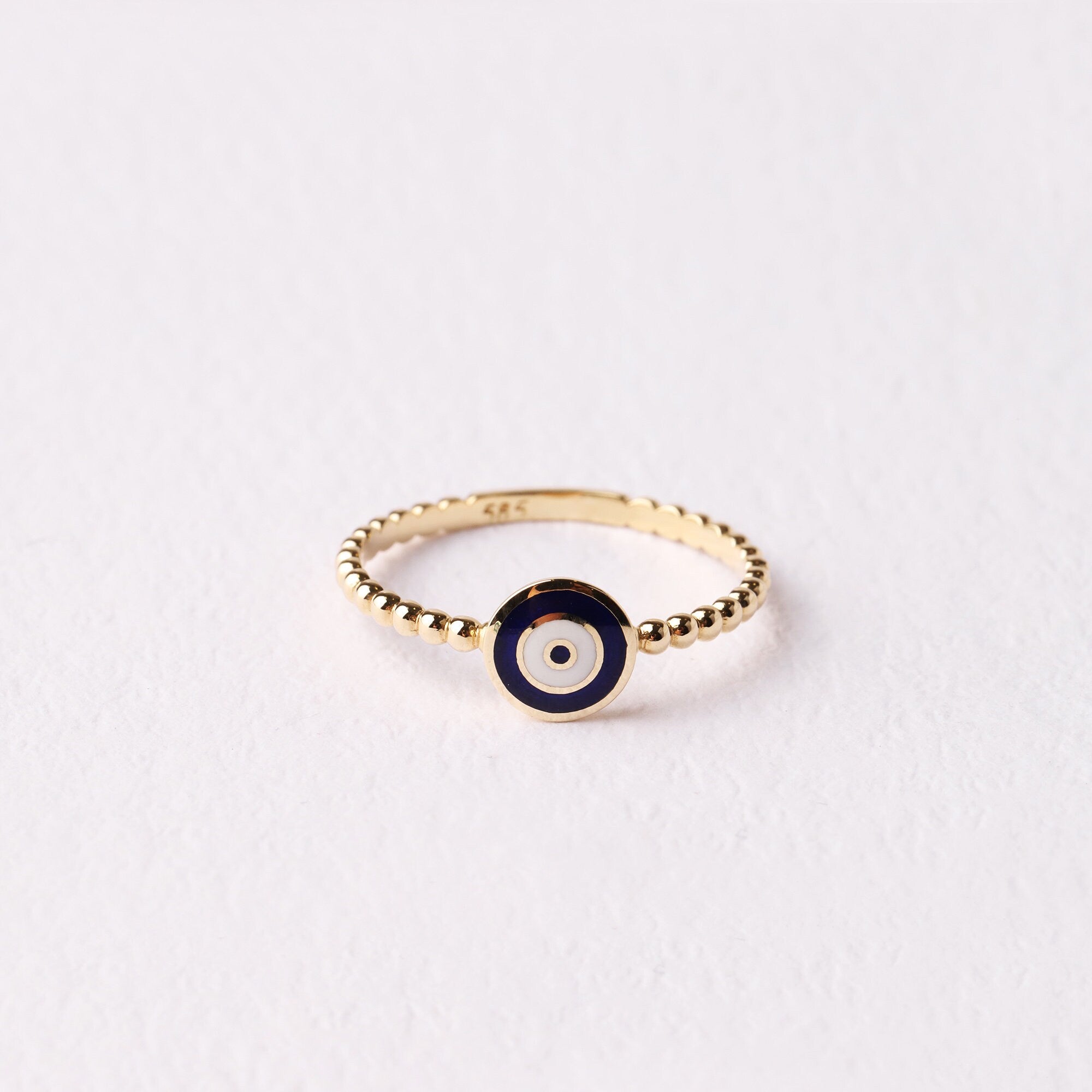 14K Gold Evil Eye Ring, Mini Evil Eye Stackable Ring, Good Luck Ring, Dainty Ring, Gift For Her, Minimal Ring, Protection Sign