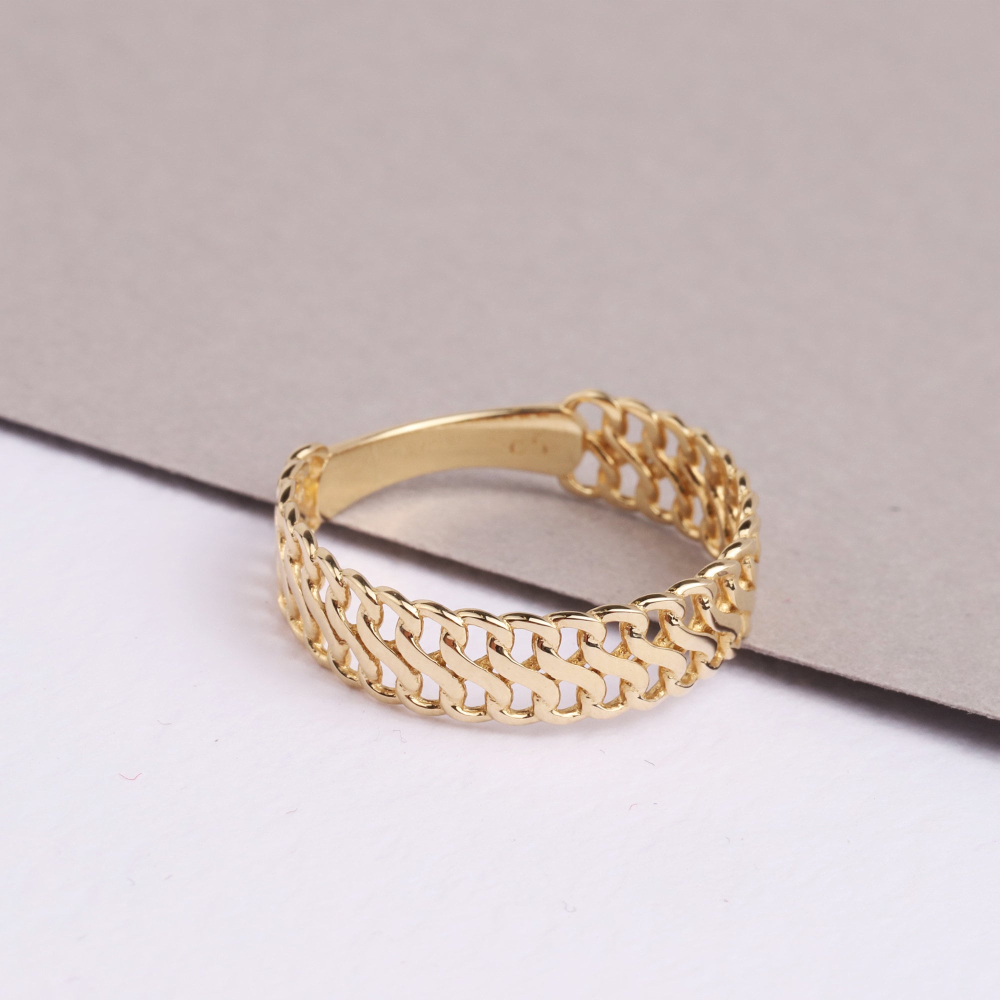 14K Gold Vienna Chain Ring, 5mm Double Curb Chain Ring, Armoured Chain Ring, Minimal Fine Jewelry, Dainty Gold Stacking Ring, Gift For Her