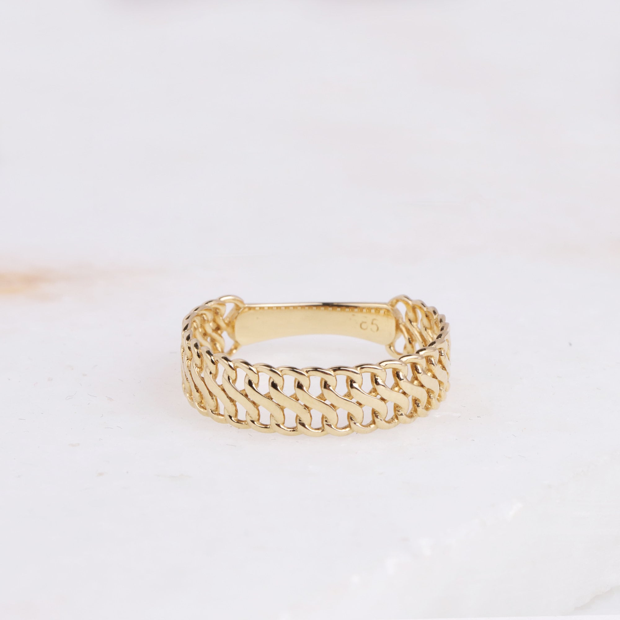 14K Gold Vienna Chain Ring, 5mm Double Curb Chain Ring, Armoured Chain Ring, Minimal Fine Jewelry, Dainty Gold Stacking Ring, Gift For Her