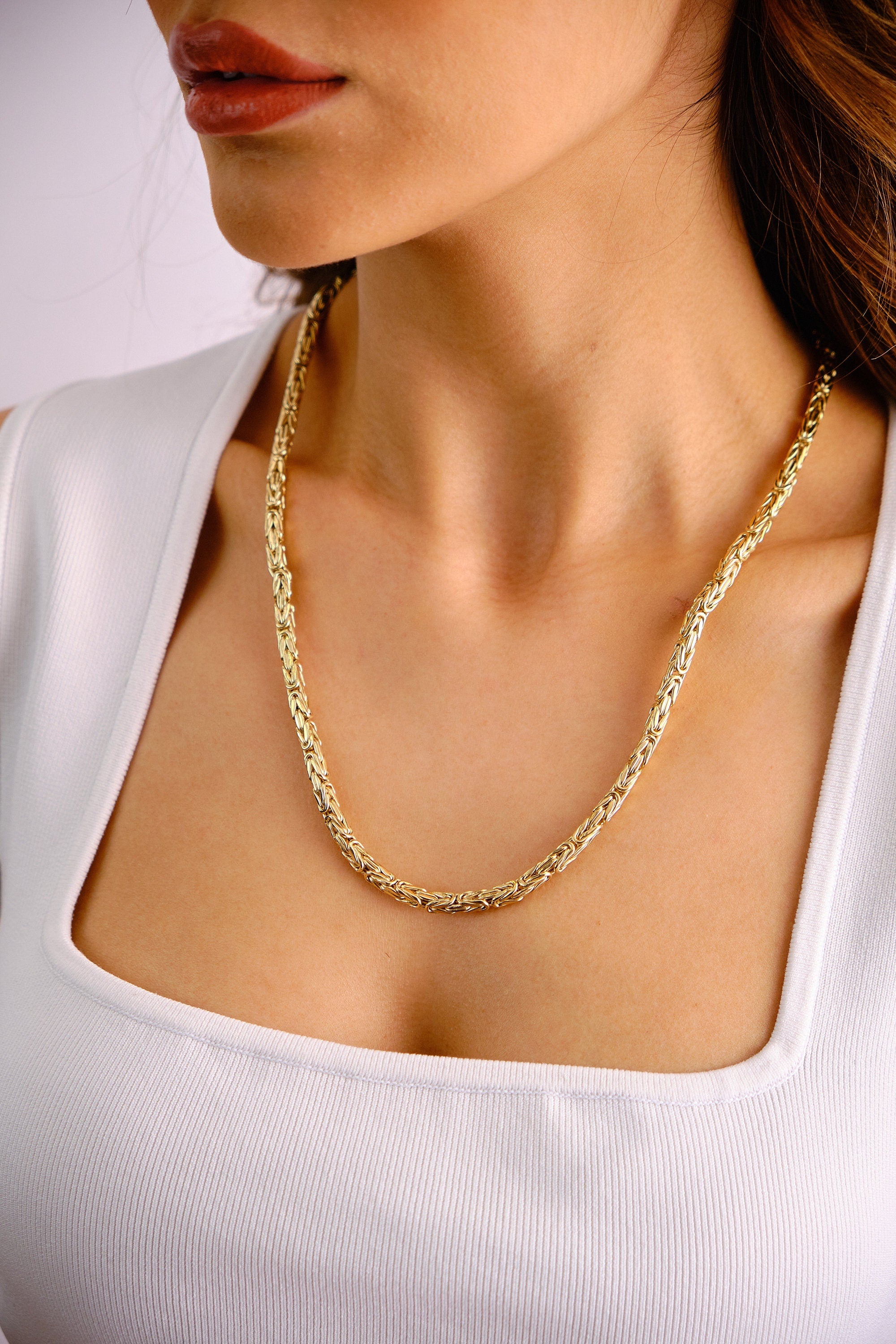 14K Gold Byzantine Chain Necklace, 4.3MM Byzantine Gold Choker, King Byzantine Gold Chain, Byzantine Bali Necklace, Men Women Necklace