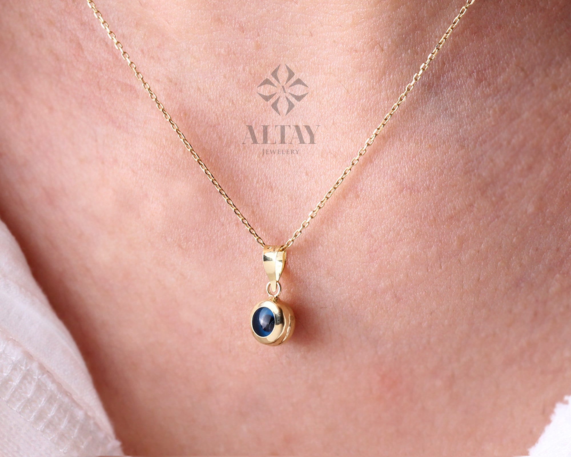 14K Solid Gold Evil Eye Necklace, Minimal Evil Eye Pendant, Nazar Protection Charm Necklace, Everyday Gold Jewelry Gift