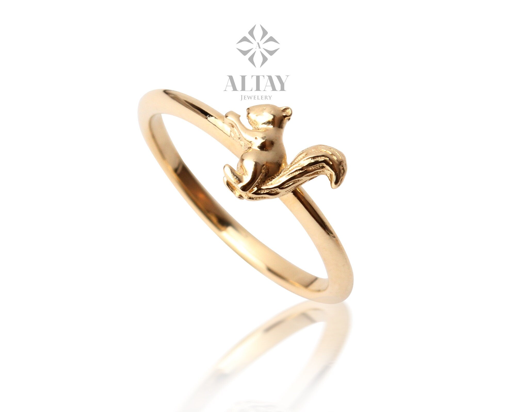 14K Gold Squirrel Ring, Minimalist Squirrel Jewelry, Good Luck Ring, Dainty Gold Ring, Unique Design Jewelery, Anniversary Gift For Her