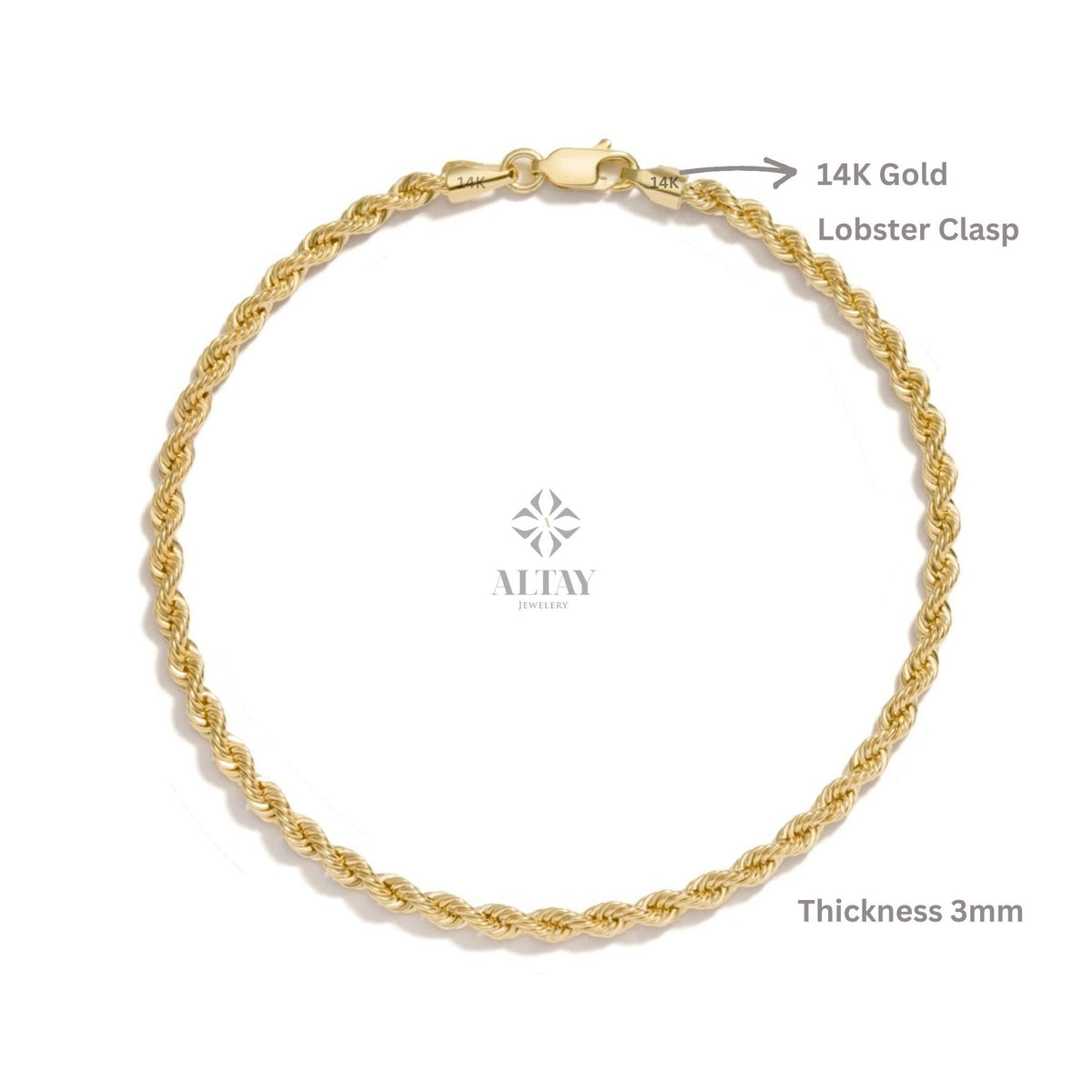 14K Gold Rope Chain Bracelet, 5mm Twisted Rope Chain Bracelet, Gold Rope Bracelet, Gold Chain Bracelet, Dainty Gold Women Men Rope Bracelet