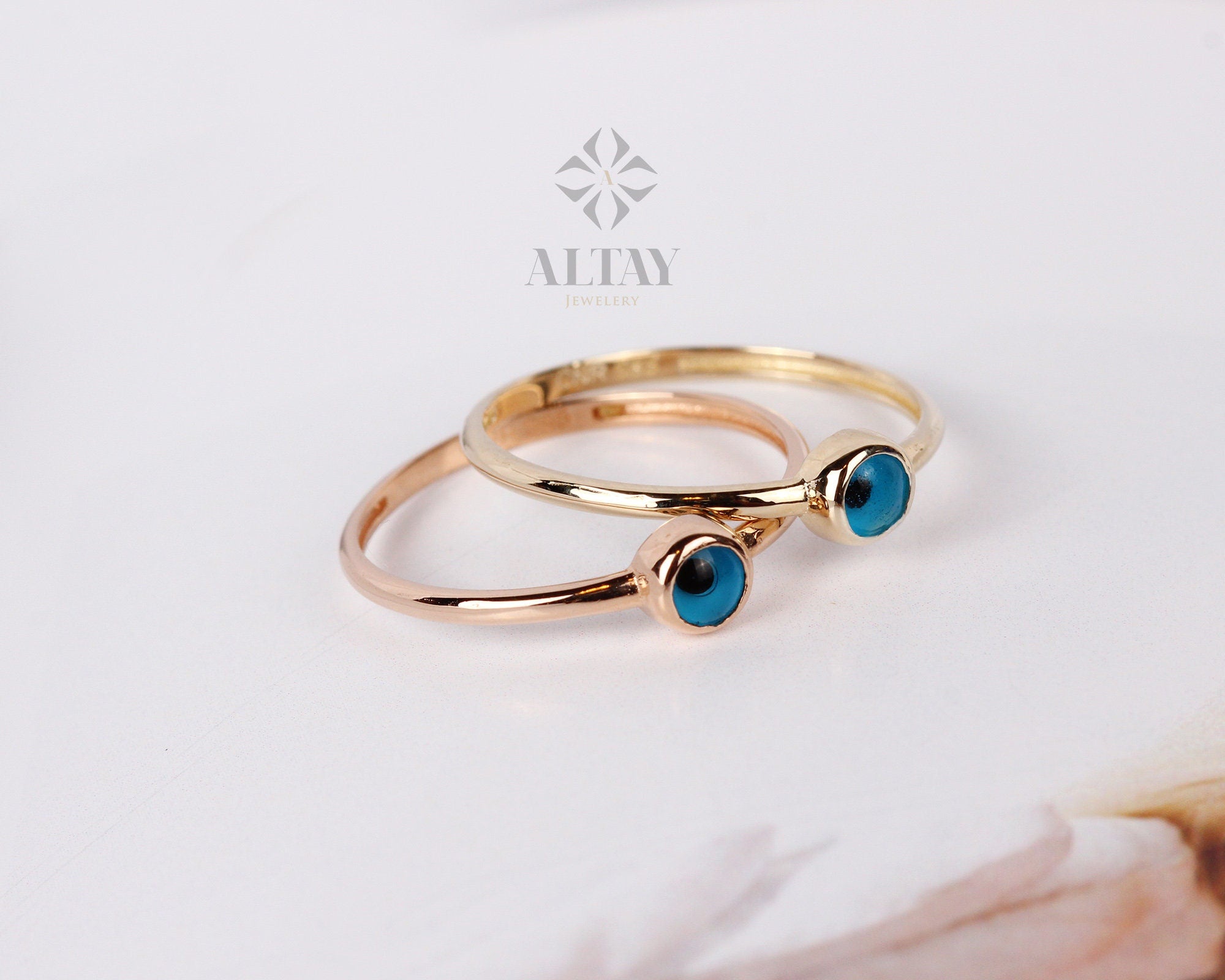 14K Gold Evil Eye Ring, Dainty Stacking Ring, Delicate Evil Eye Band, Minimalist Stackable Jewelry, Luck Charm, Protection, Gift for Her