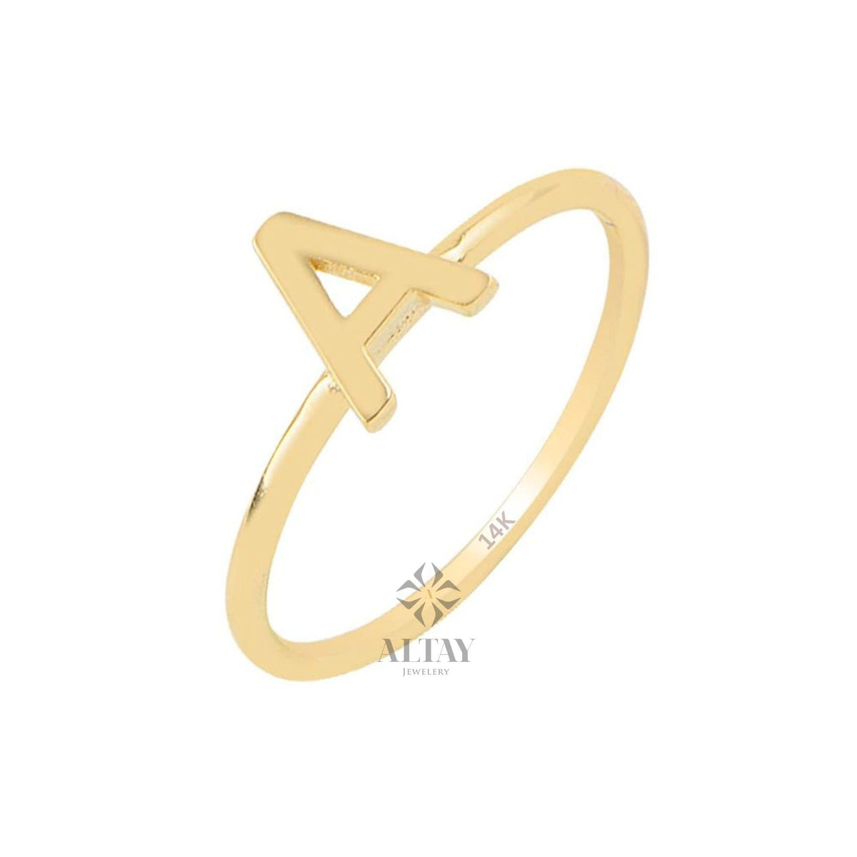 14K Gold Initial Ring, Alphabet Letter Ring