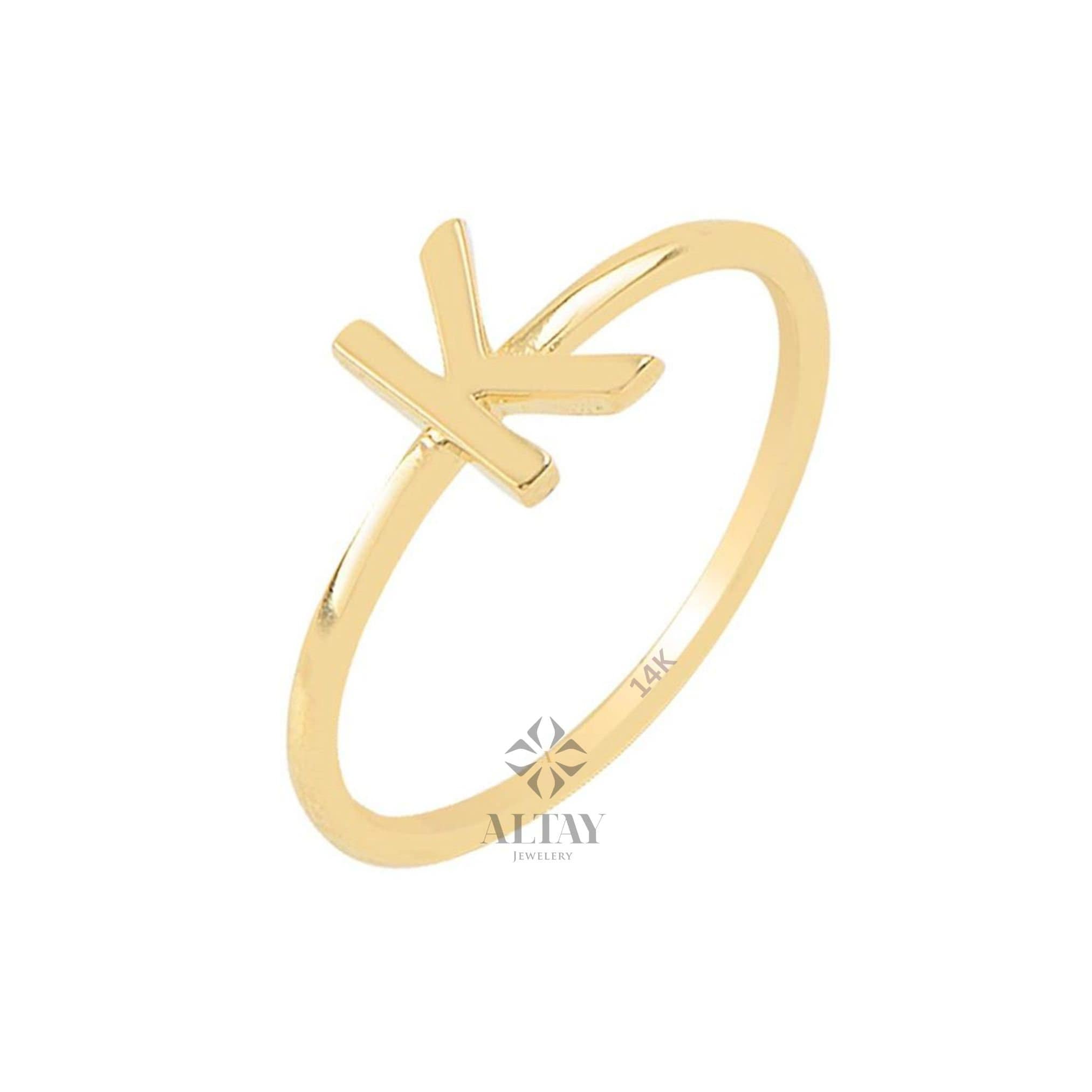 14K Gold Initial Ring, Alphabet Letter Ring, Personalized Initial Letter Ring, Initial Engraved Signet Ring, Personalized Name Band, Gift