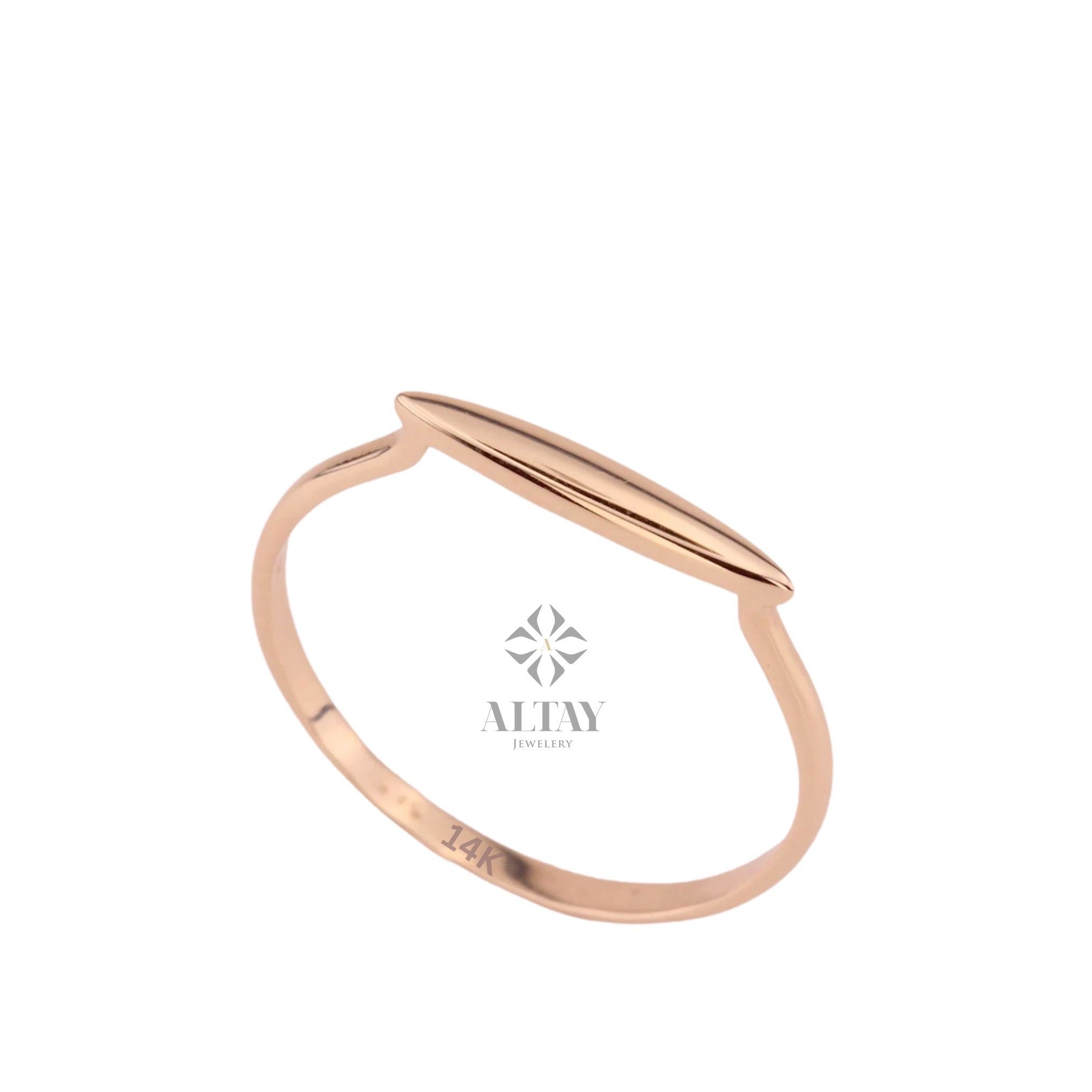 14K Solid Gold Rectangle Bar Ring, Plain Stacking Ring, Thin Gold, Stackable Knuckle, 14K Custom Name Ring, Date Engraved Personalized Gift