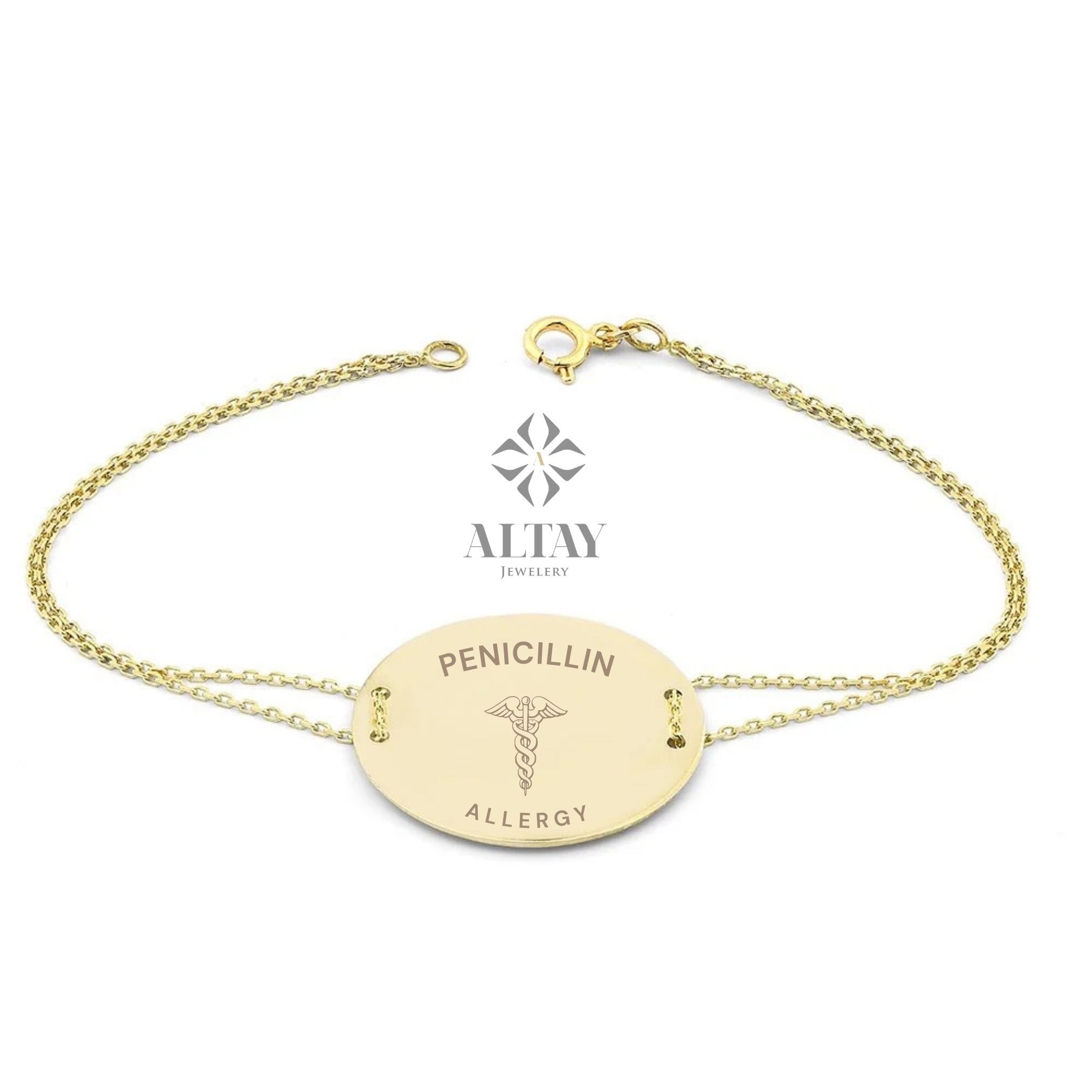 14K Gold Medical Alert ID Bracelet, Personalized Engraved Emergency Bracelet, Initial Number, Disc Bracelet, Disk Tag Women Men Bracelet