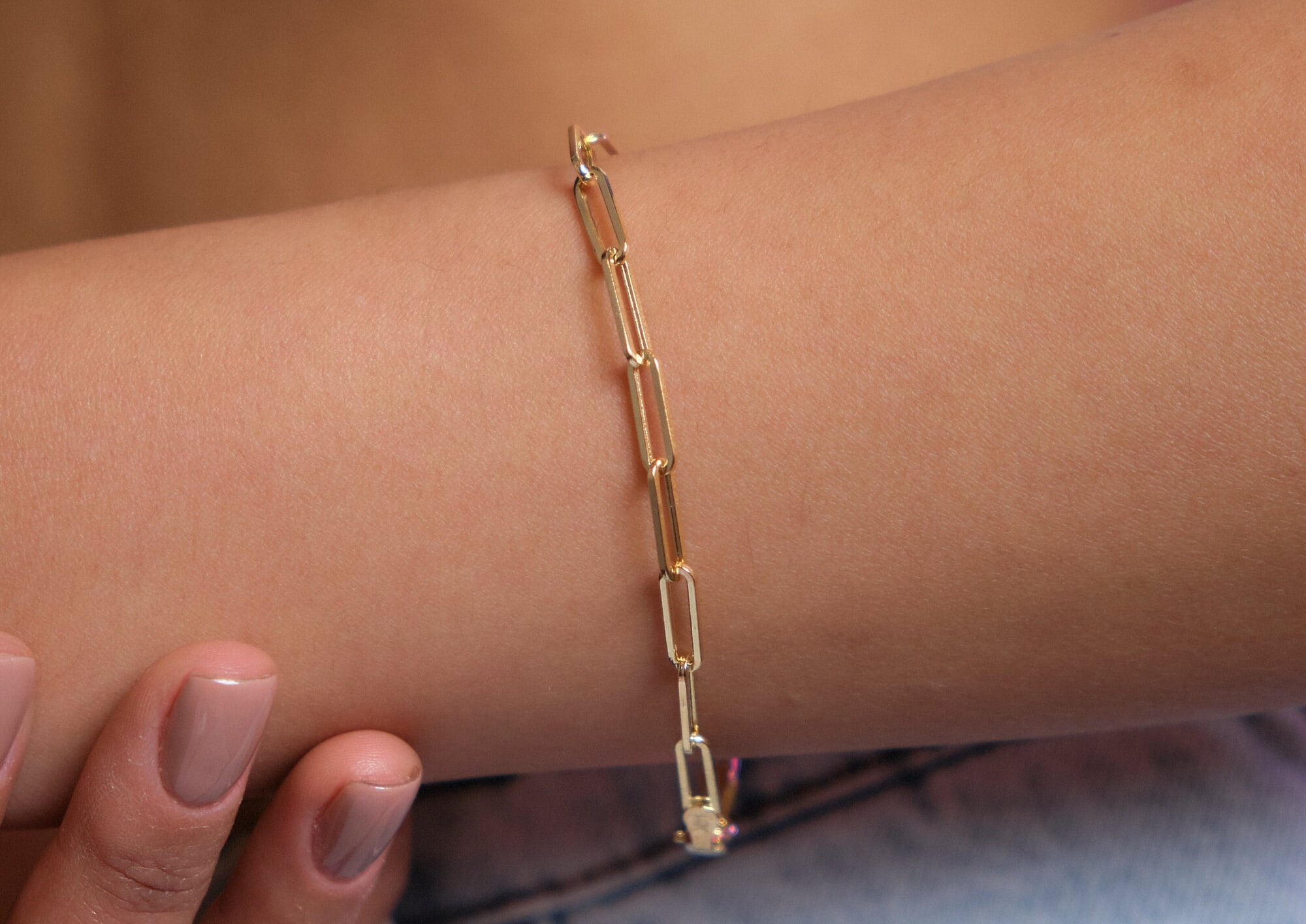 14K Gold Paperclip Chain Bracelet, 3mm Rectangle Long Chain, Chunky Chain Link Bracelet, Stacking Bracelets, Dainty Chain, Gift For Her