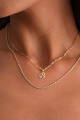 14K Gold Initial Necklace, Cursive Letter Pendant