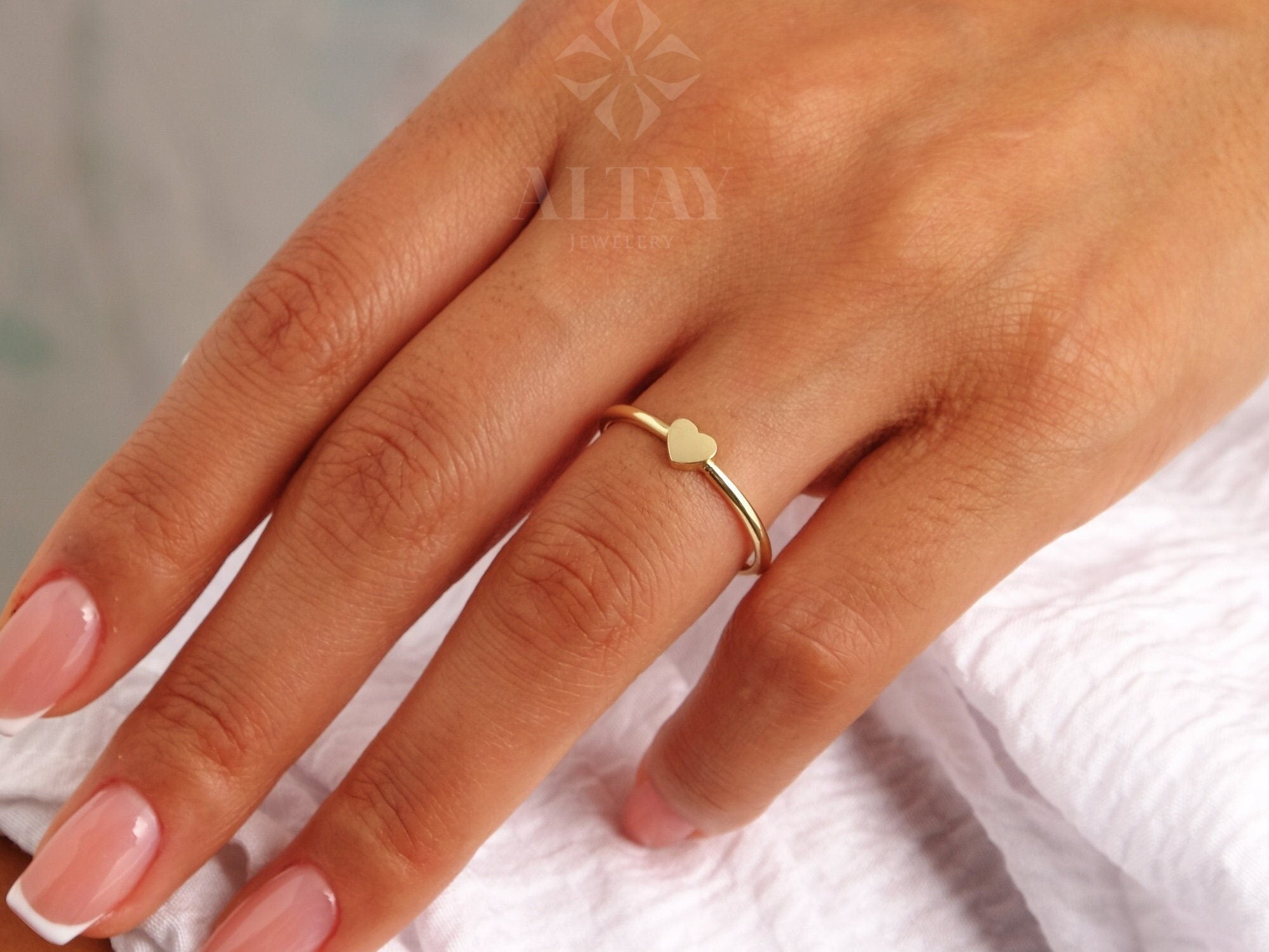 14K Solid Gold Heart Ring, Minimalist Dainty Stackable Ring, Promise Ring, Valentine Heart Ring, Tiny Love Shape, Gift For Her, Real Gold