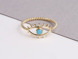 14K Solid Gold Evil Eye Ring, Turquoise Stone