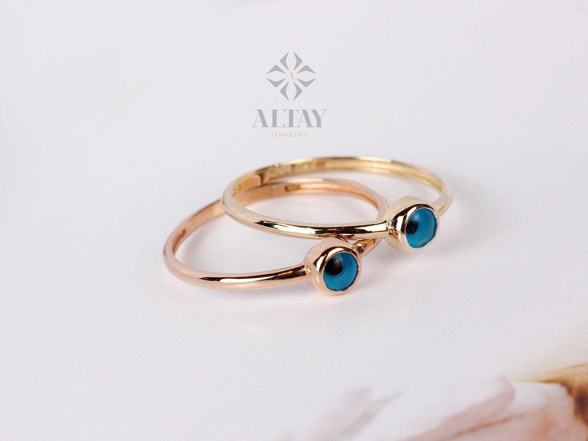 14K Gold Evil Eye Ring, Dainty Stacking Ring, Delicate Evil Eye Band, Minimalist Stackable Jewelry, Luck Charm, Protection, Gift for Her