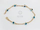14K Gold Evil Eye Bracelet, Gold Chain Bracelet