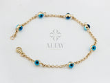 14K Gold Evil Eye Bracelet, Gold Chain Bracelet