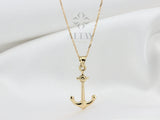 14K Gold Anchor Necklace, Tiny Gold Anchor Pendant