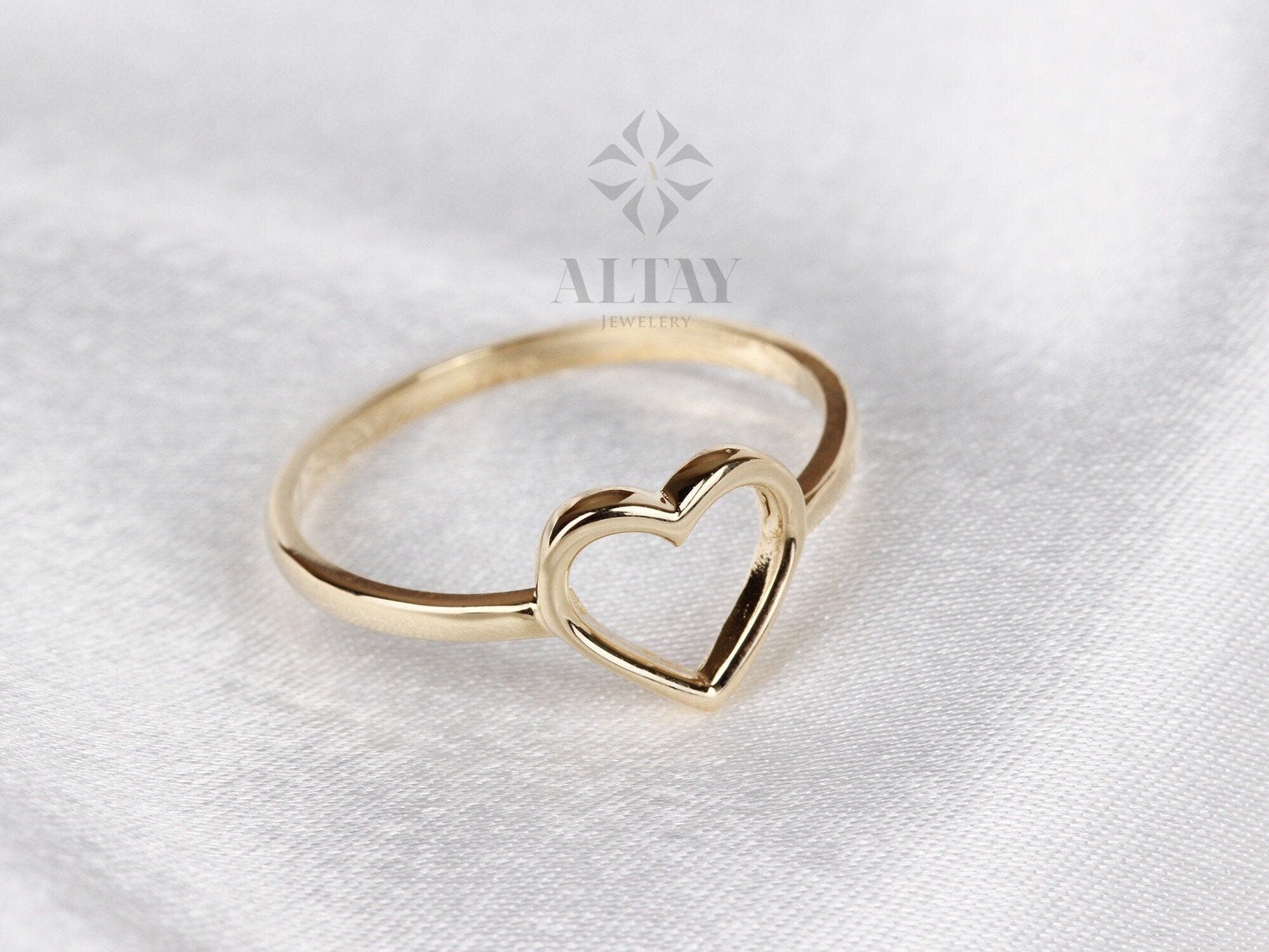 14K Solid Gold Heart Ring, Minimalist Dainty Stackable Ring, Promise Ring, Valentine Heart Ring, Tiny Love Shape, Gift For Her, Real Gold