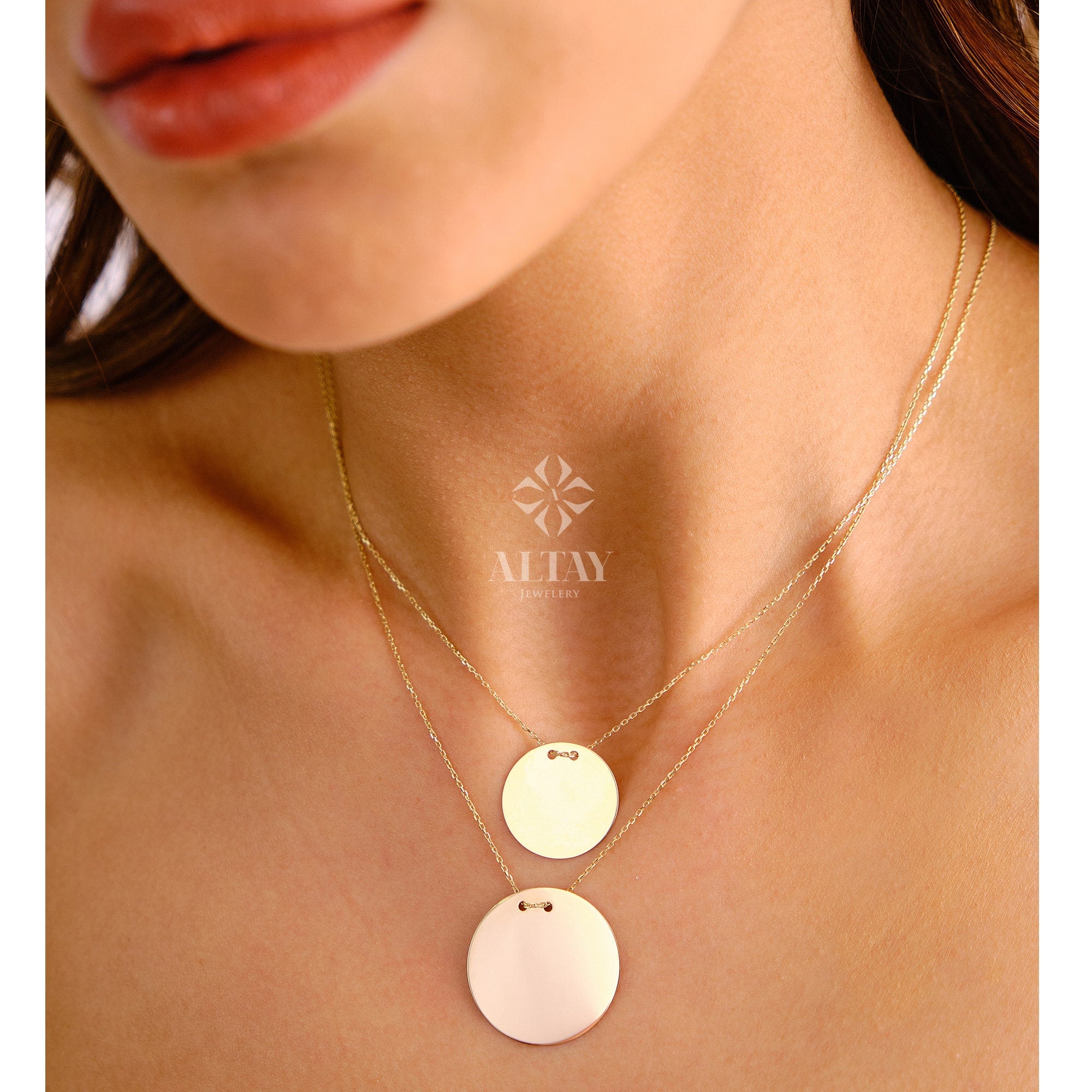 14K Solid Gold Personalized Disk Necklace, Custom Name Coin Necklace, Engraved Date Coin, Initial Disk Minimal Charm, Gift For Her Him