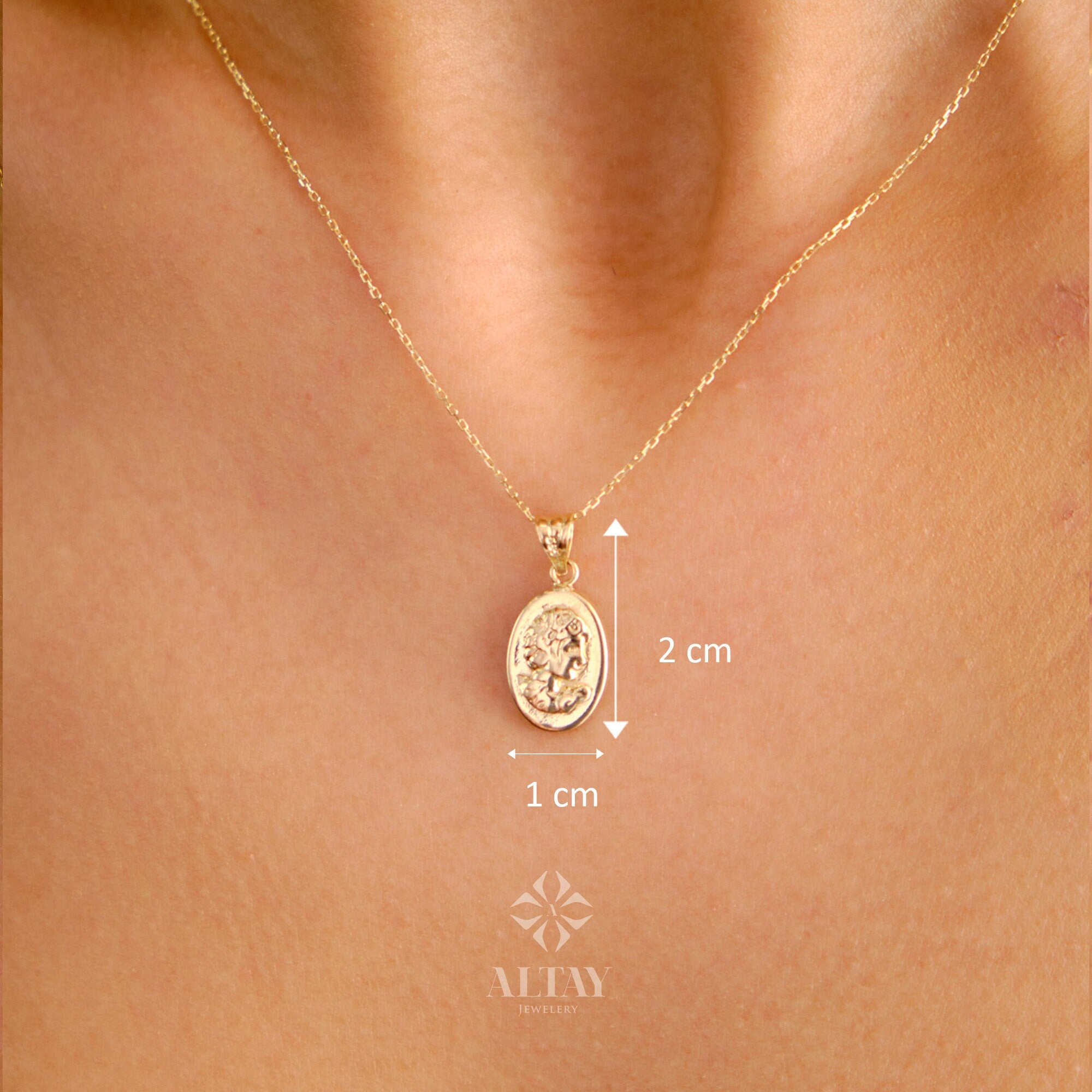 14K Gold Roman Coin Necklace, Old Coin Pendant, Ancient Greek Medallion, Gold Medallion Choker, Queen Coin Charm, Gold Knight Pendant