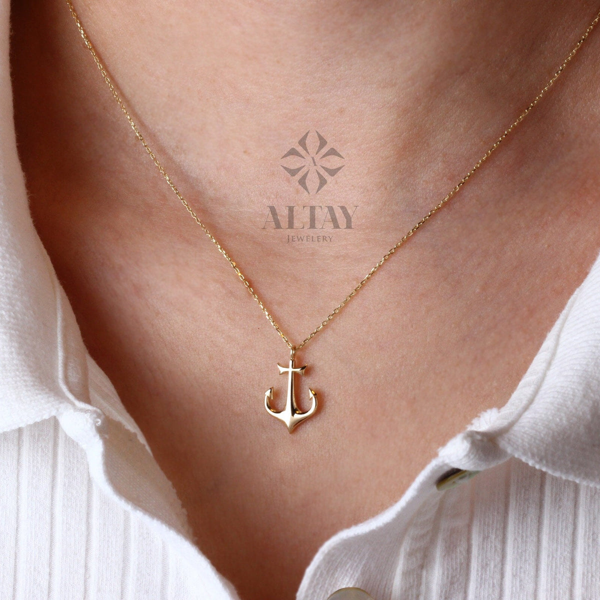 14K Gold Anchor Necklace, Tiny Gold Anchor Pendant