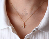 14K Gold Anchor Necklace, Tiny Gold Anchor Pendant