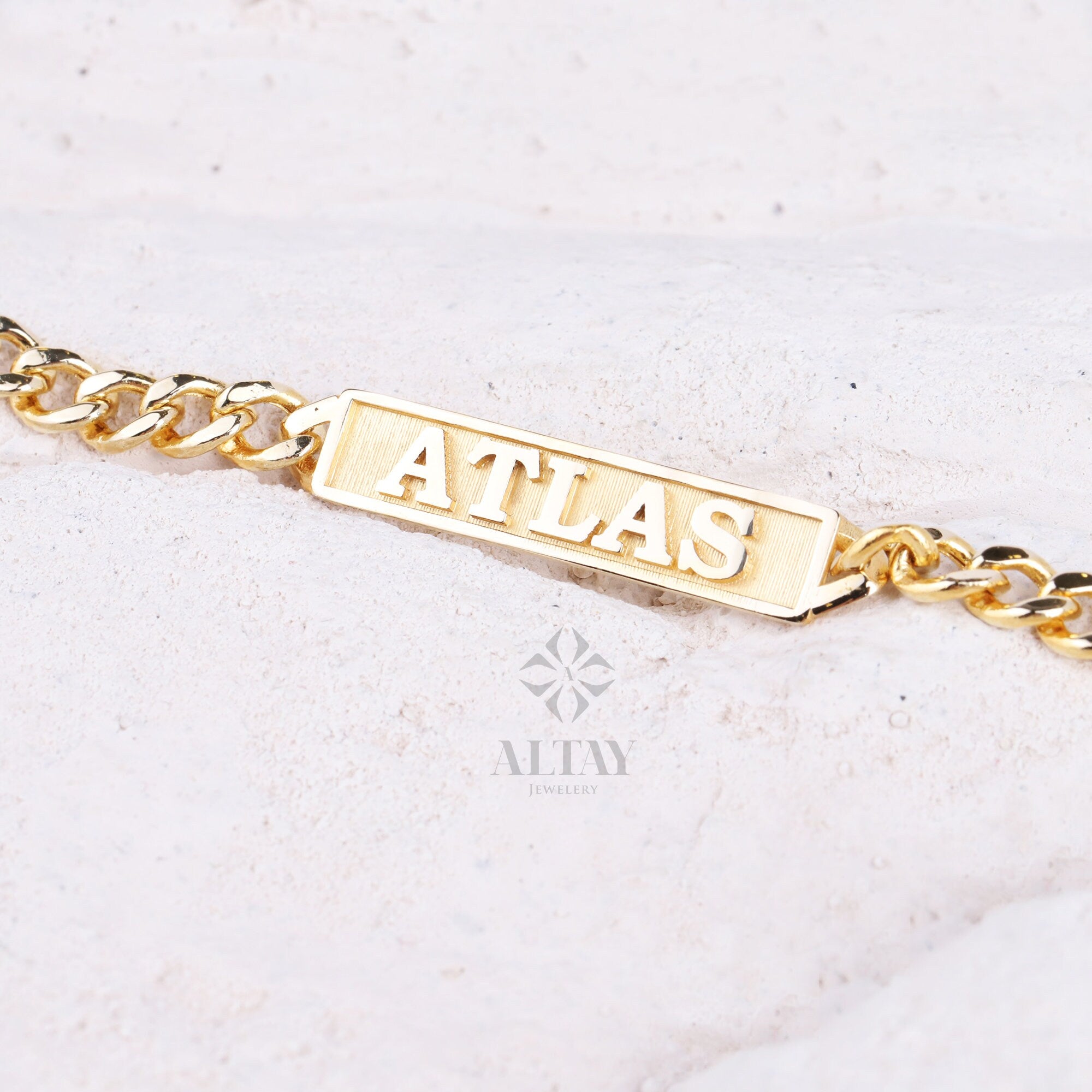 14K Gold Name Bracelet, Nameplate Cuban Link Bracelet, Gold Custom Engraved ID Bar, Curb Chain Name Bracelet, Personalized Gift For Her Him