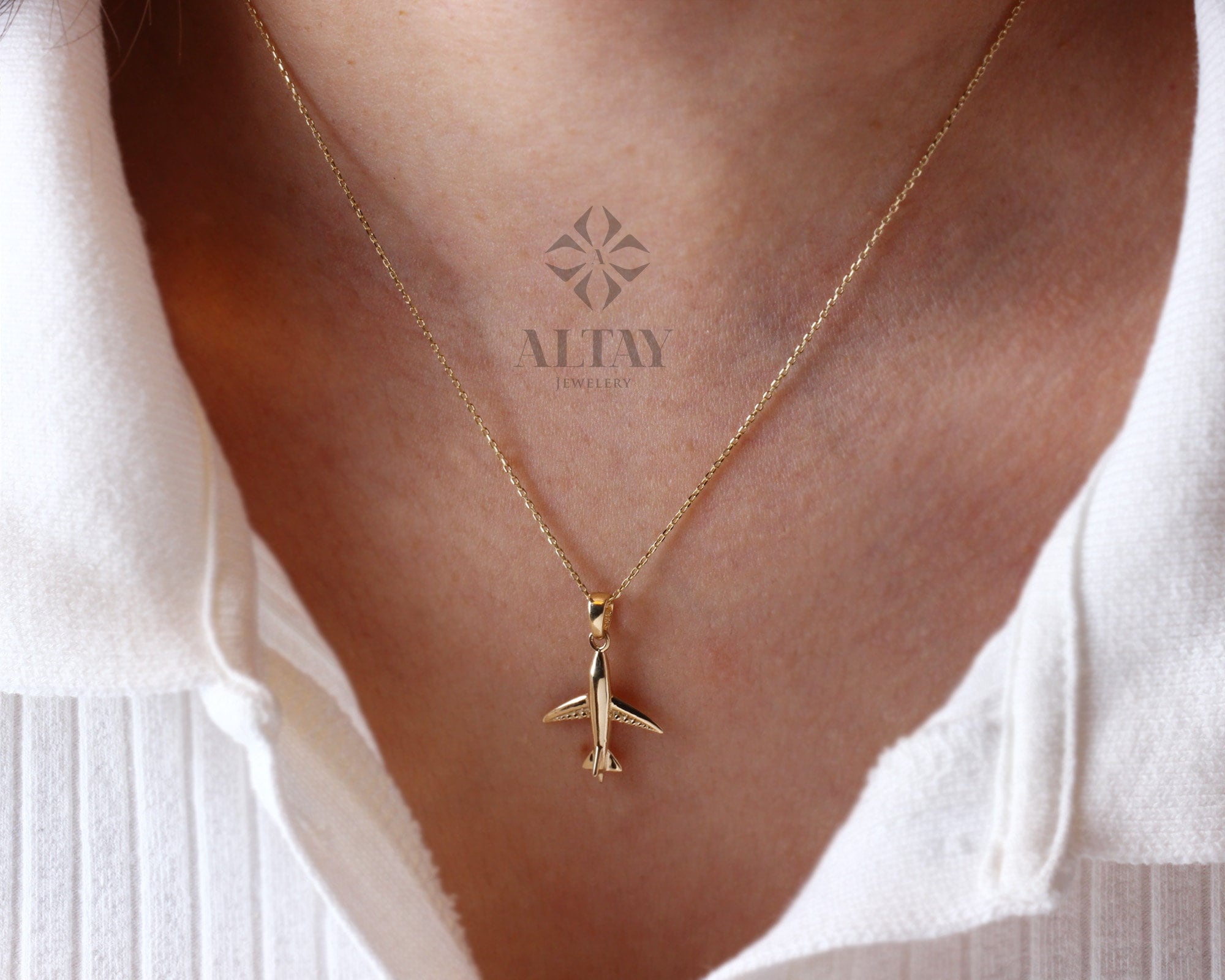 14K Gold Airplane Necklace, Plane Pendant Necklace, Travel Lover Necklace, Pilots Flight Attendant Gifts, Gold Airplane Charm Choker