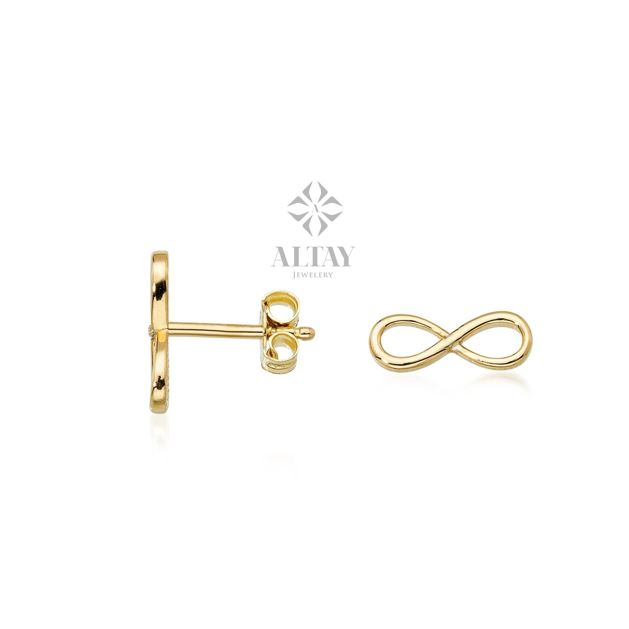 14K Gold Infinity Stud Earrings, Eternal Love Studs, Minimalist Earrings, Dainty Gold Earrings, Handmade Infinity Earrings