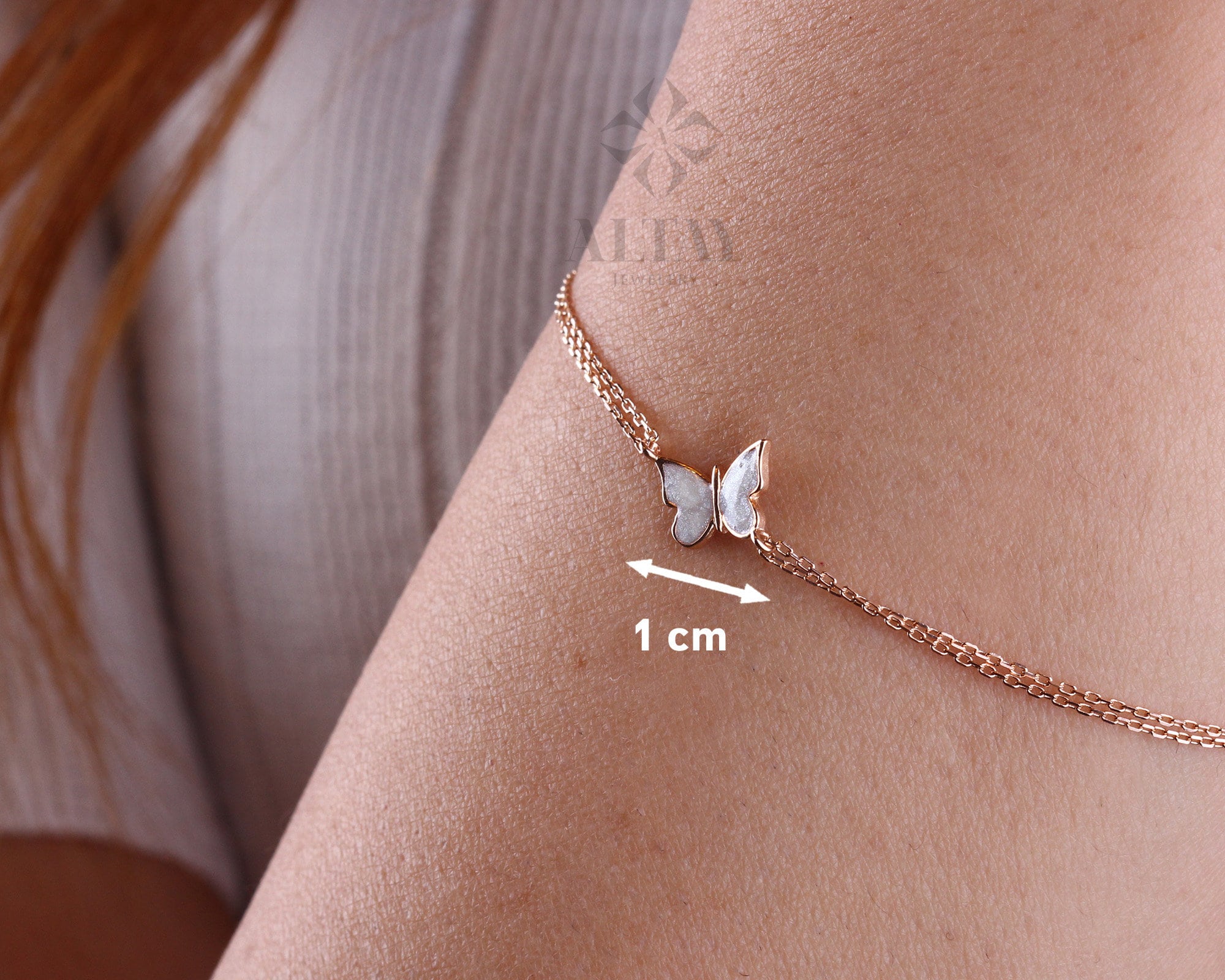 14K Gold White Enamel Butterfly Bracelet, Dainty Gold Butterfly Bracelet, Minimalist Jewelry, Stacking Bracelet, Gift for Her