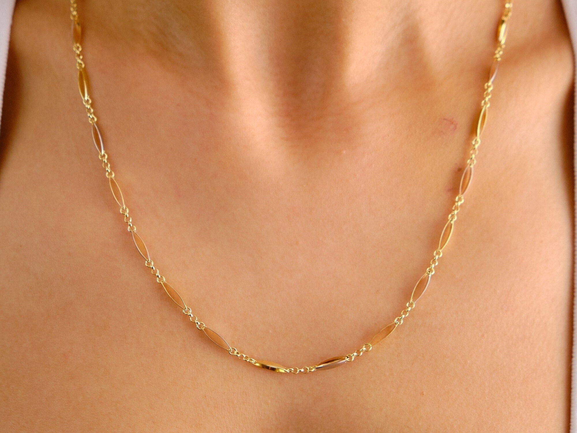 14K Gold Figaro Chain Necklace, 2mm Oval Figaro Chain Choker, Dainty Layering Gold Necklace, Men Women Figaro Chain Necklace, Thin Chain