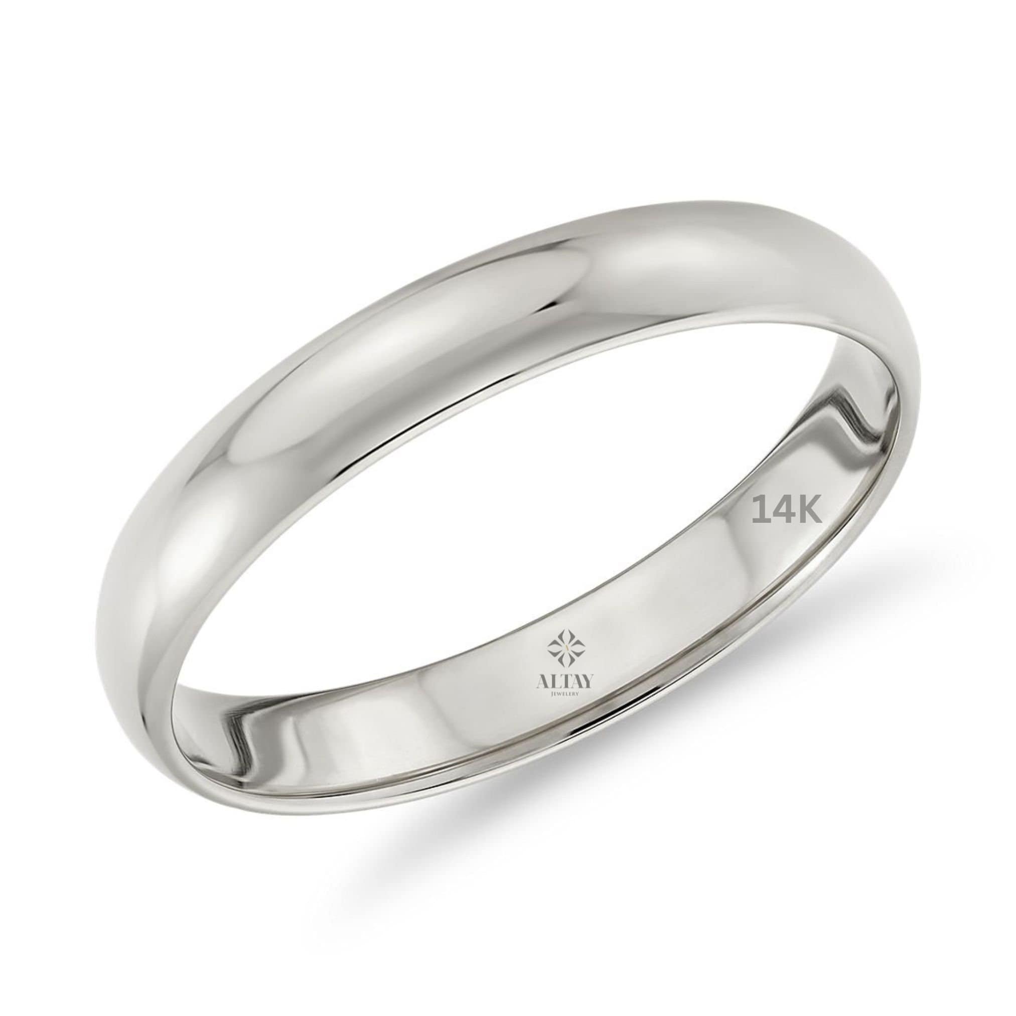 14K Gold Plain 3mm Wedding Band, Comfort Fit Polish Rounded, Unisex Ring, Gift For Her Him, Stackable Ring , Promise Ring, Engagement Ring