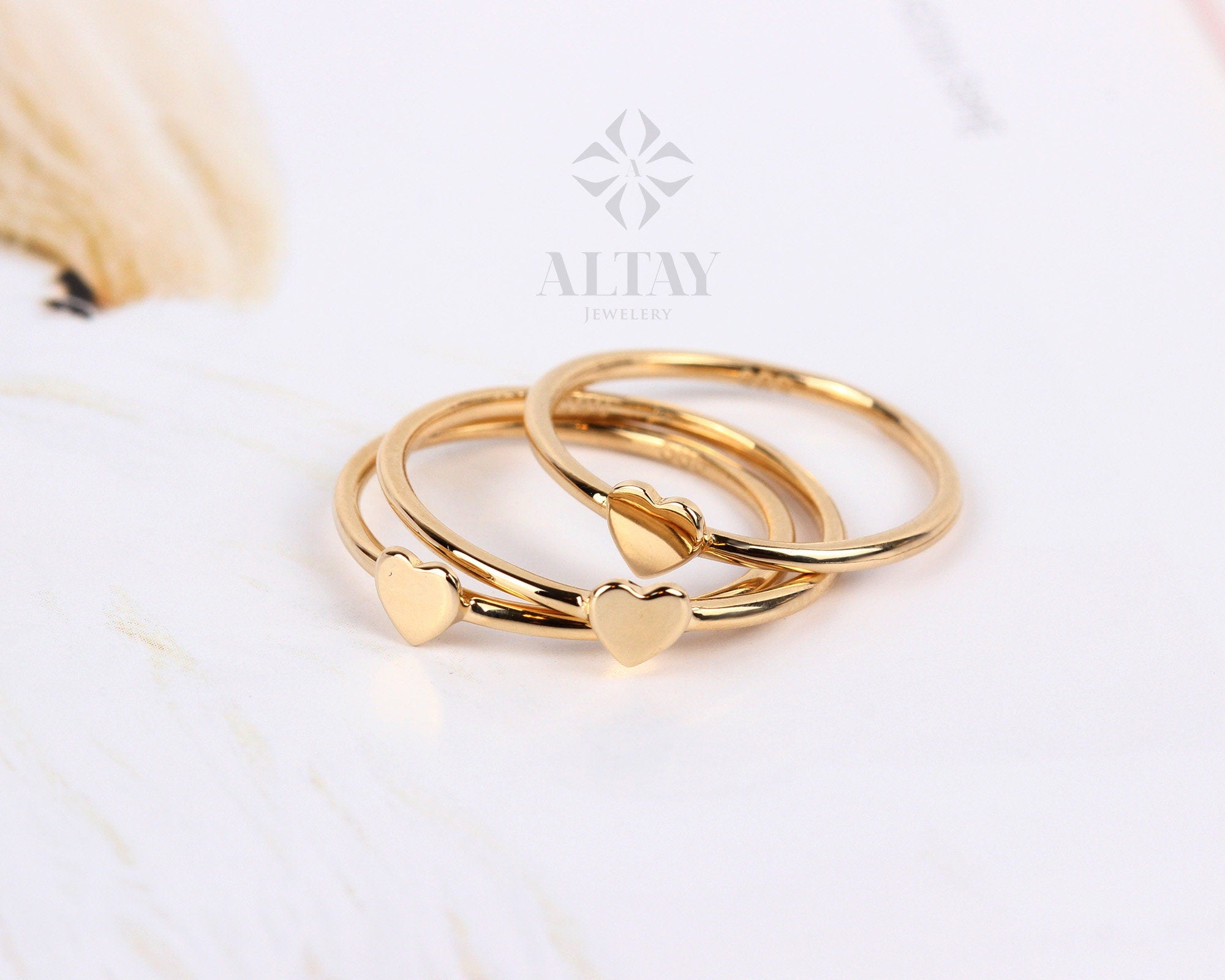 14K Solid Gold Heart Ring, Minimalist Dainty Stackable Ring, Promise Ring, Valentine Heart Ring, Tiny Love Shape, Gift For Her, Real Gold