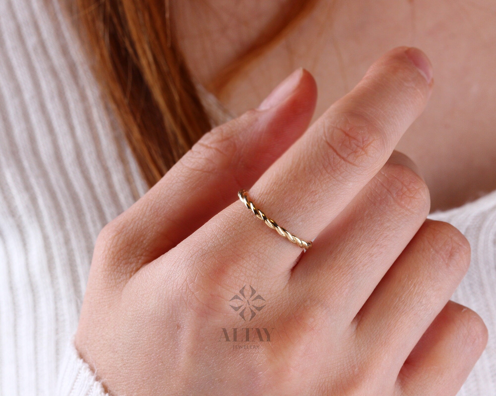 14K Solid Gold Twist Ring, Rope Style Twisted Gold Ring, Dainty Stacking Ring, Simple Delicate Stack Twist Ring, Thin Twist Wedding Band