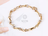 14K Gold Two Tone Chain Bracelet, Oval Chain Bracelet